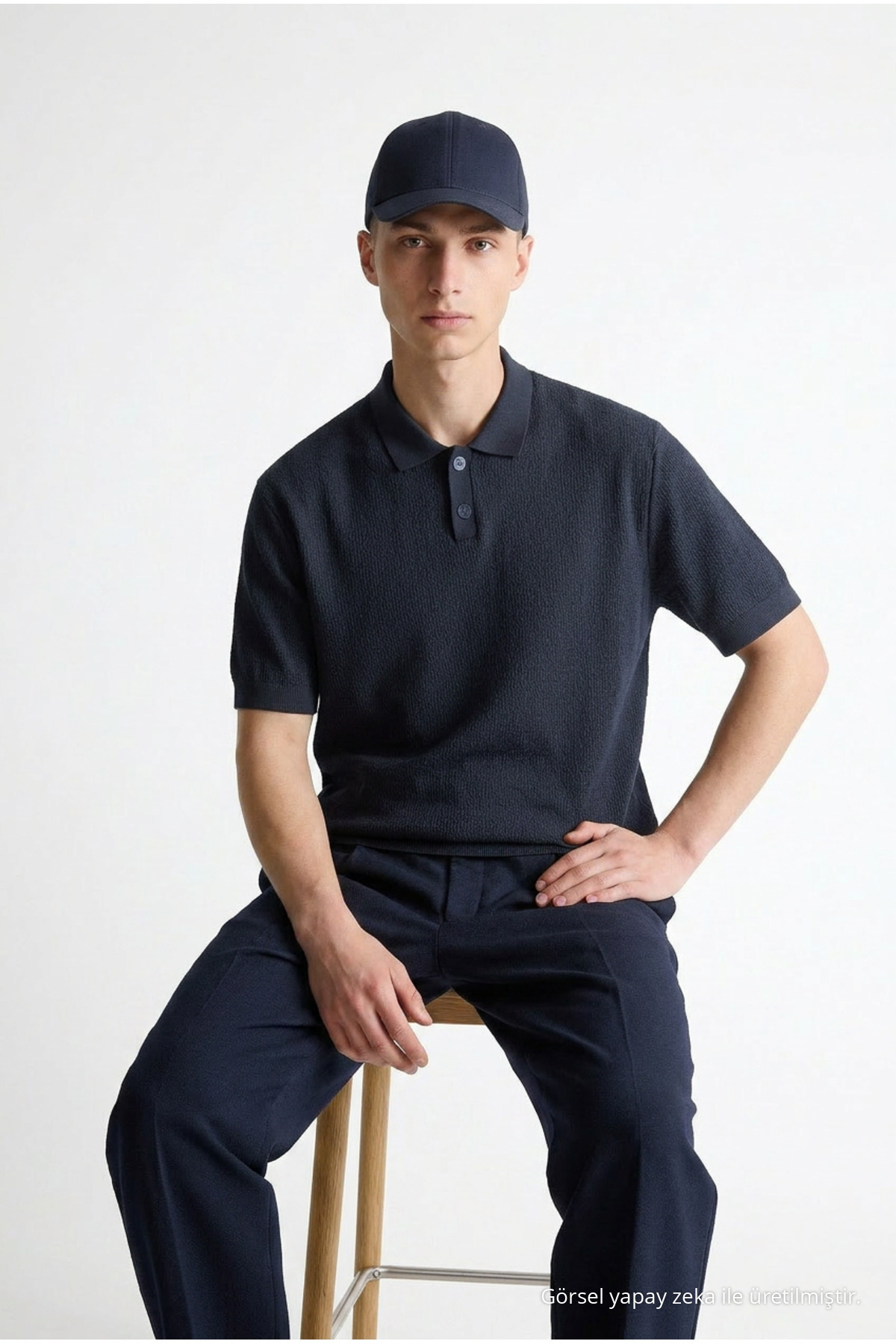 Erkek Premium Comfort Dokulu lacivert Polo Yaka T Shirt 3