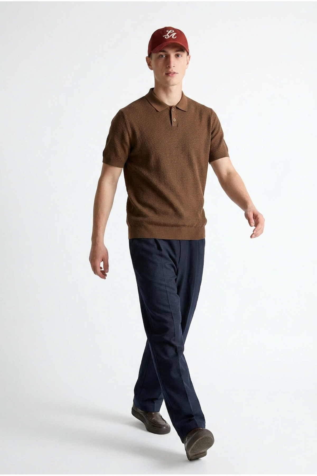 Erkek Premium Comfort Dokulu Kahverengi Polo Yaka T Shirt 3
