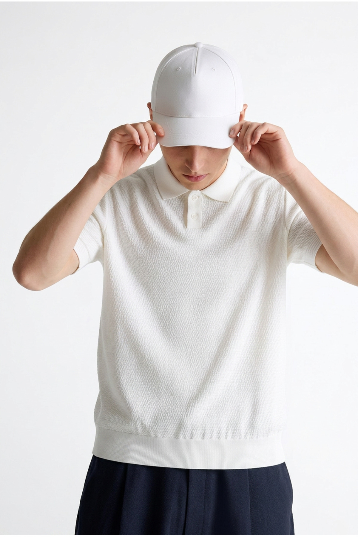 Erkek Premium Comfort Dokulu Beyaz Polo Yaka T Shirt 6
