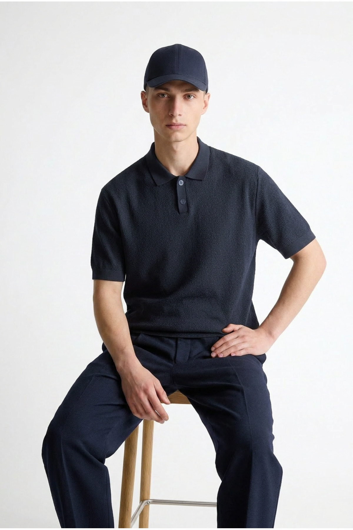 Erkek Premium Comfort Dokulu Lacivert Polo Yaka T Shirt 4
