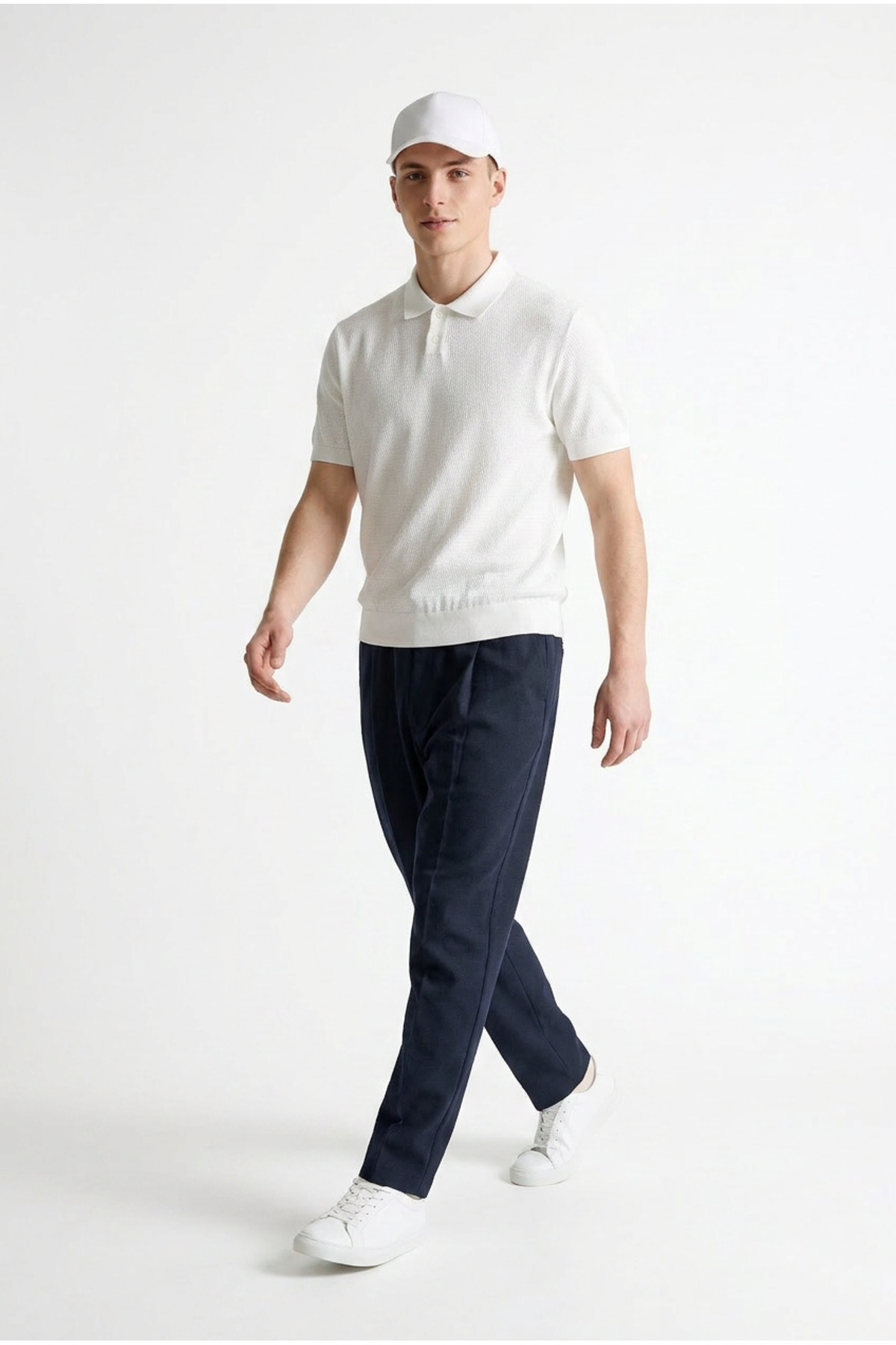 Erkek Premium Comfort Dokulu Beyaz Polo Yaka T Shirt 3
