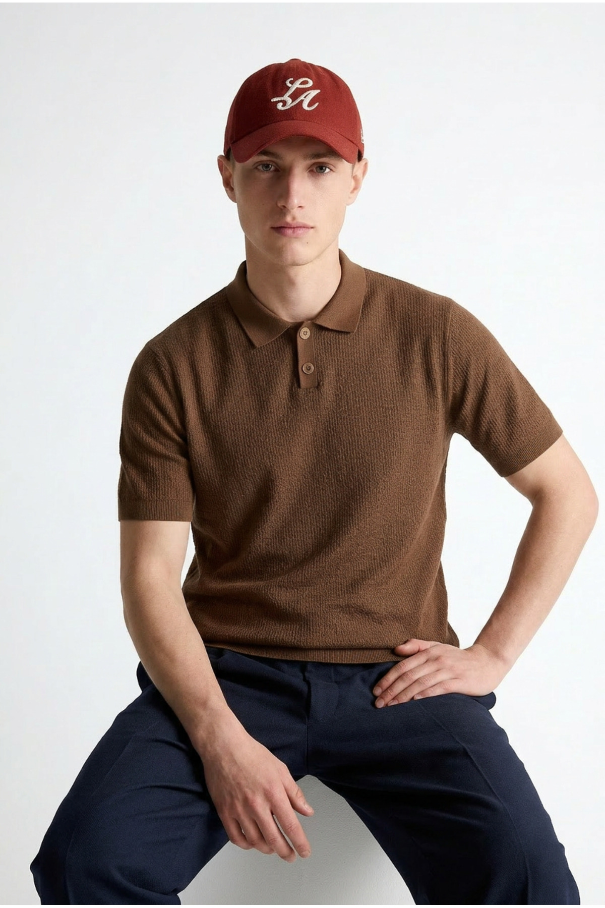 Erkek Premium Comfort Dokulu Kahverengi Polo Yaka T Shirt 4