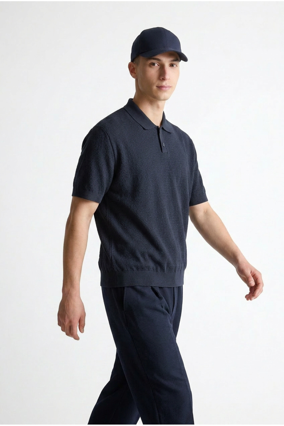 Erkek Premium Comfort Dokulu Lacivert Polo Yaka T Shirt 3