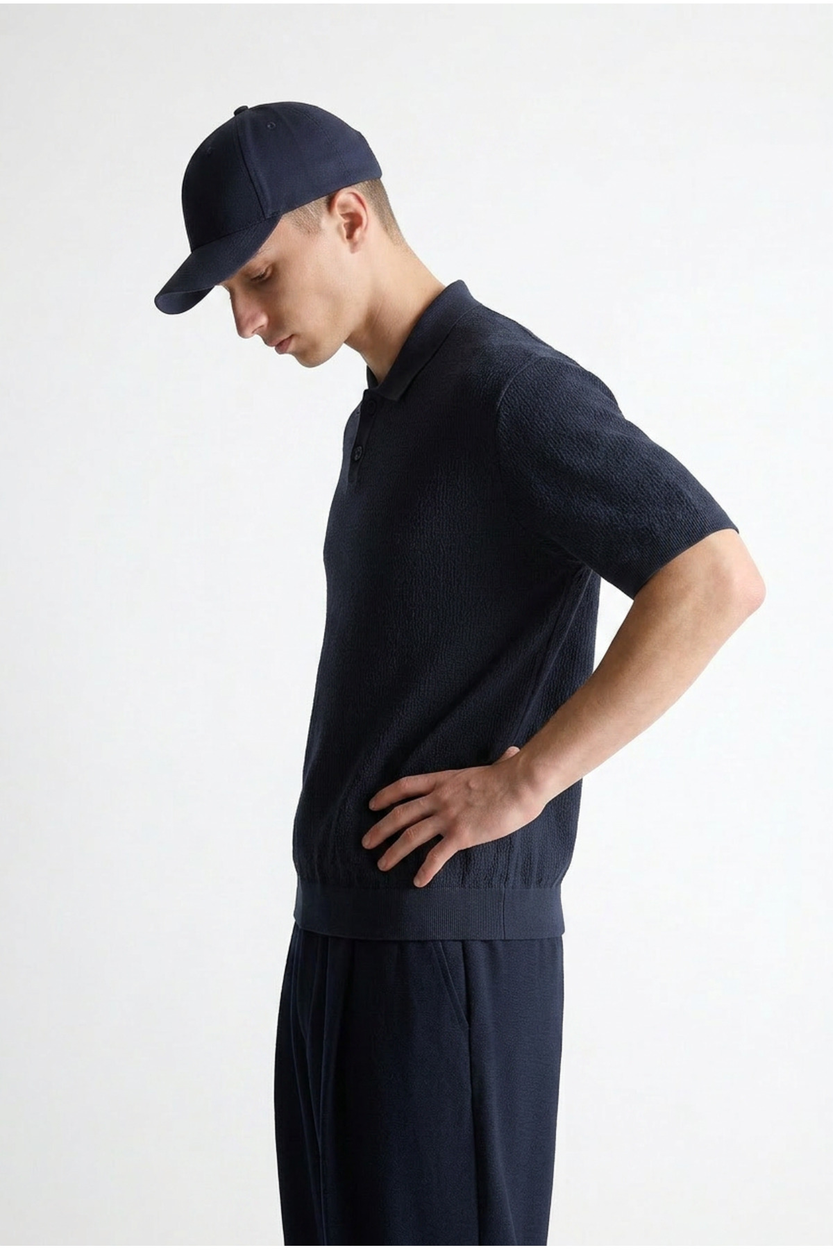 Erkek Premium Comfort Dokulu Lacivert Polo Yaka T Shirt 5