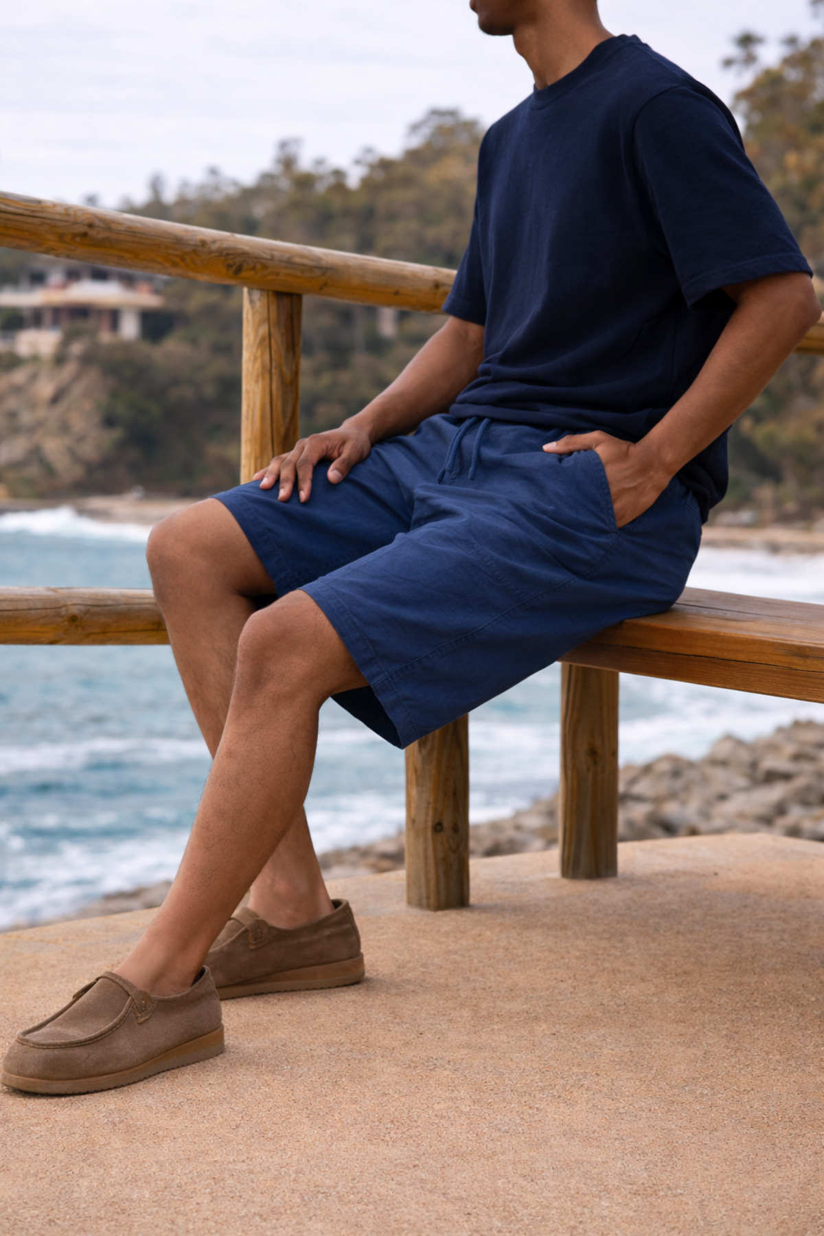 Erkek Relax Fit Salaş Kargo Cep A.Mavi Keten Şort 5