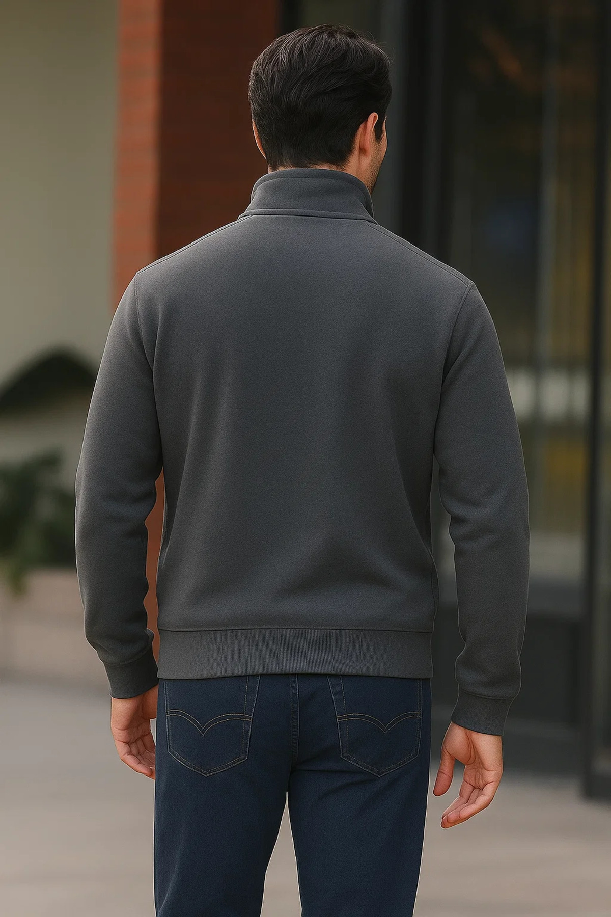 Erkek Trend Premium Antrasit Fermuarlı Sweatshirt 5