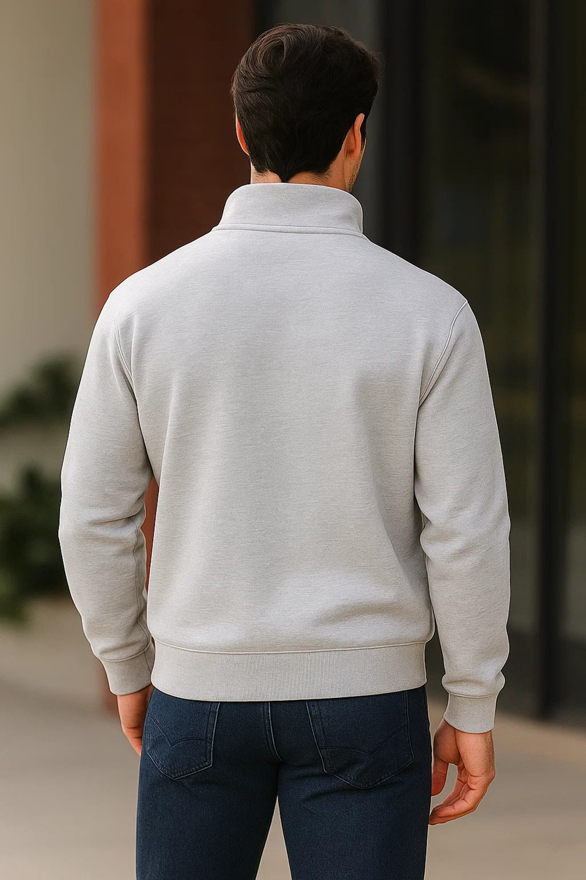 Erkek Trend Premium Gri Fermuarlı Sweatshirt 6
