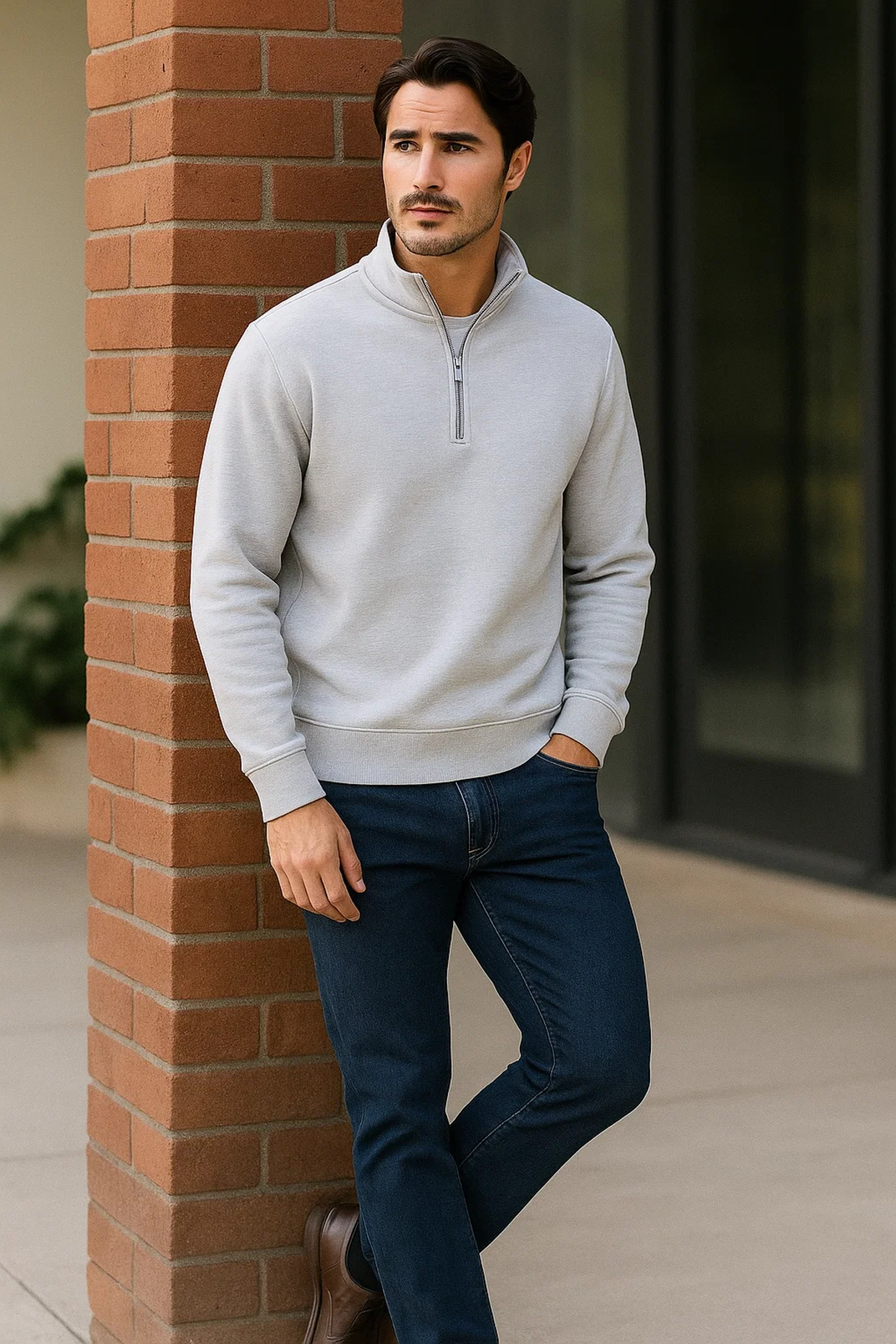 Erkek Trend Premium Gri Fermuarlı Sweatshirt 3