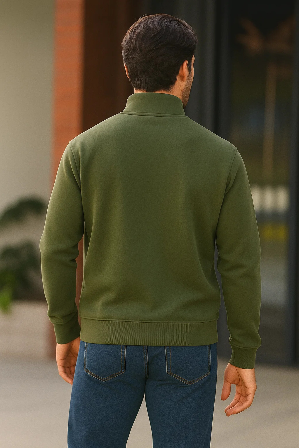 Erkek Trend Premium Haki Fermuarlı Sweatshirt 6
