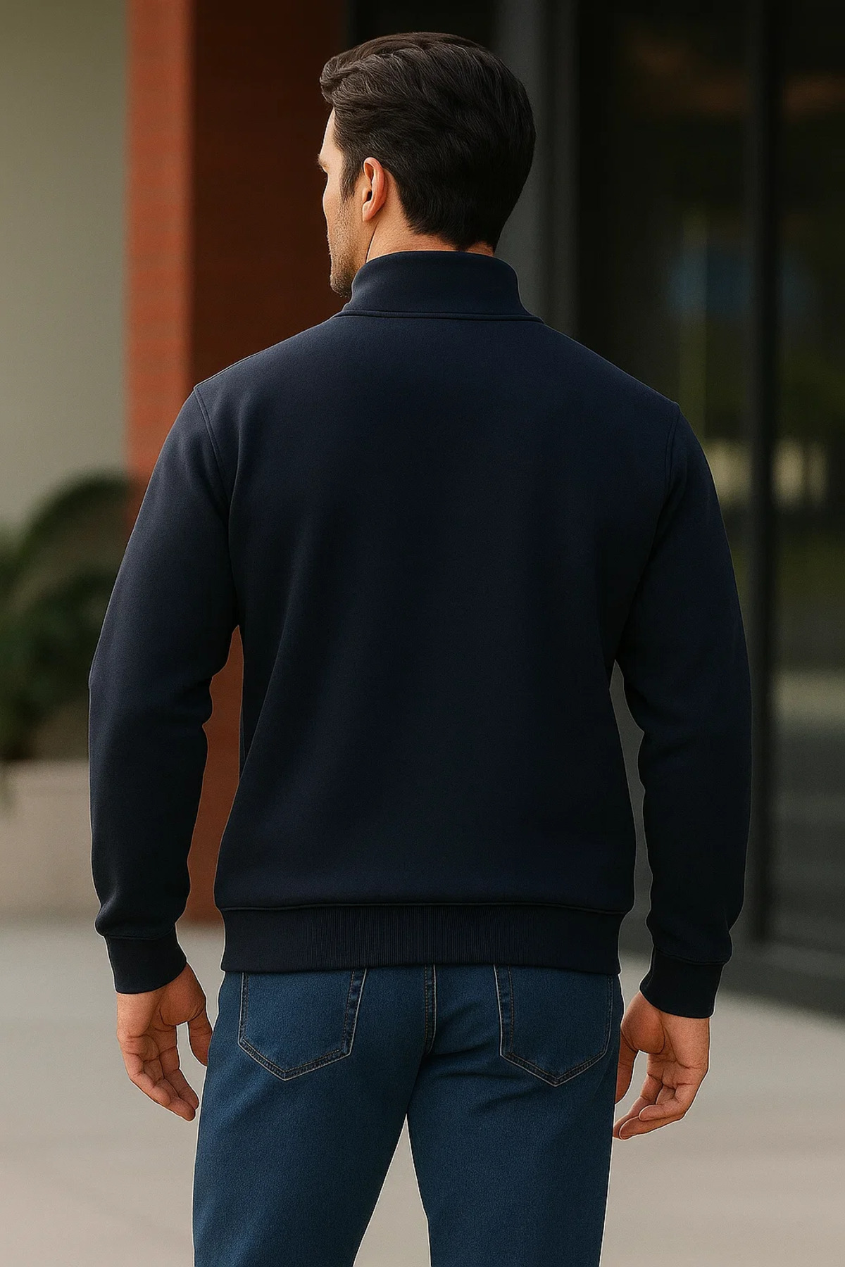 Erkek Trend Premium Lacivert Fermuarlı Sweatshirt 5