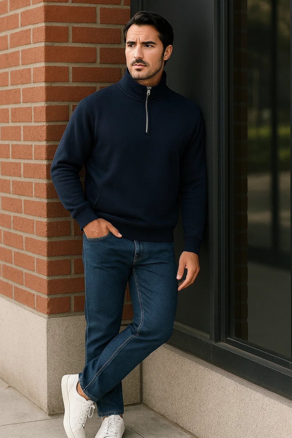 Erkek Trend Premium Lacivert Fermuarlı Sweatshirt 3