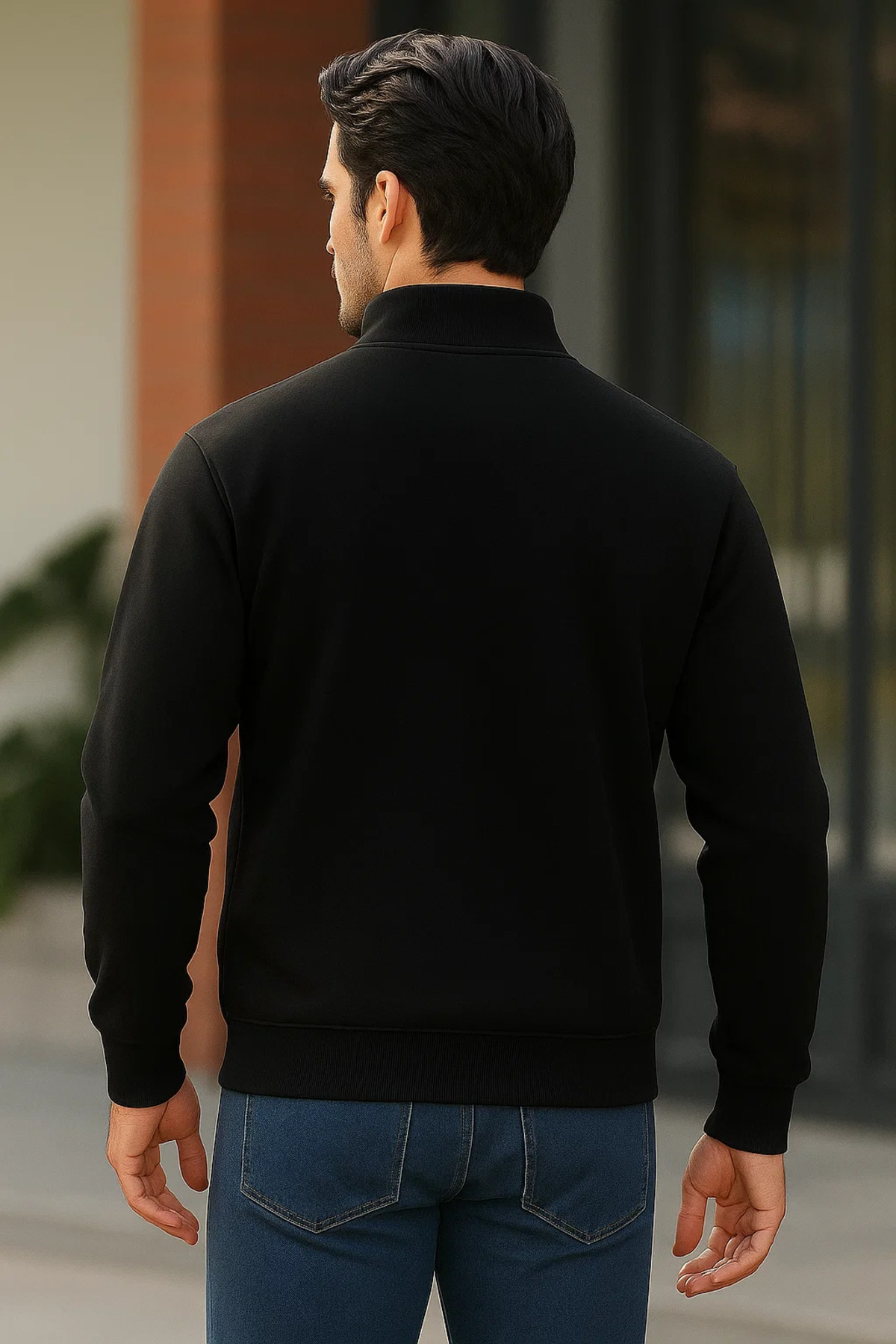 Erkek Trend Premium Siyah Fermuarlı Sweatshirt 5