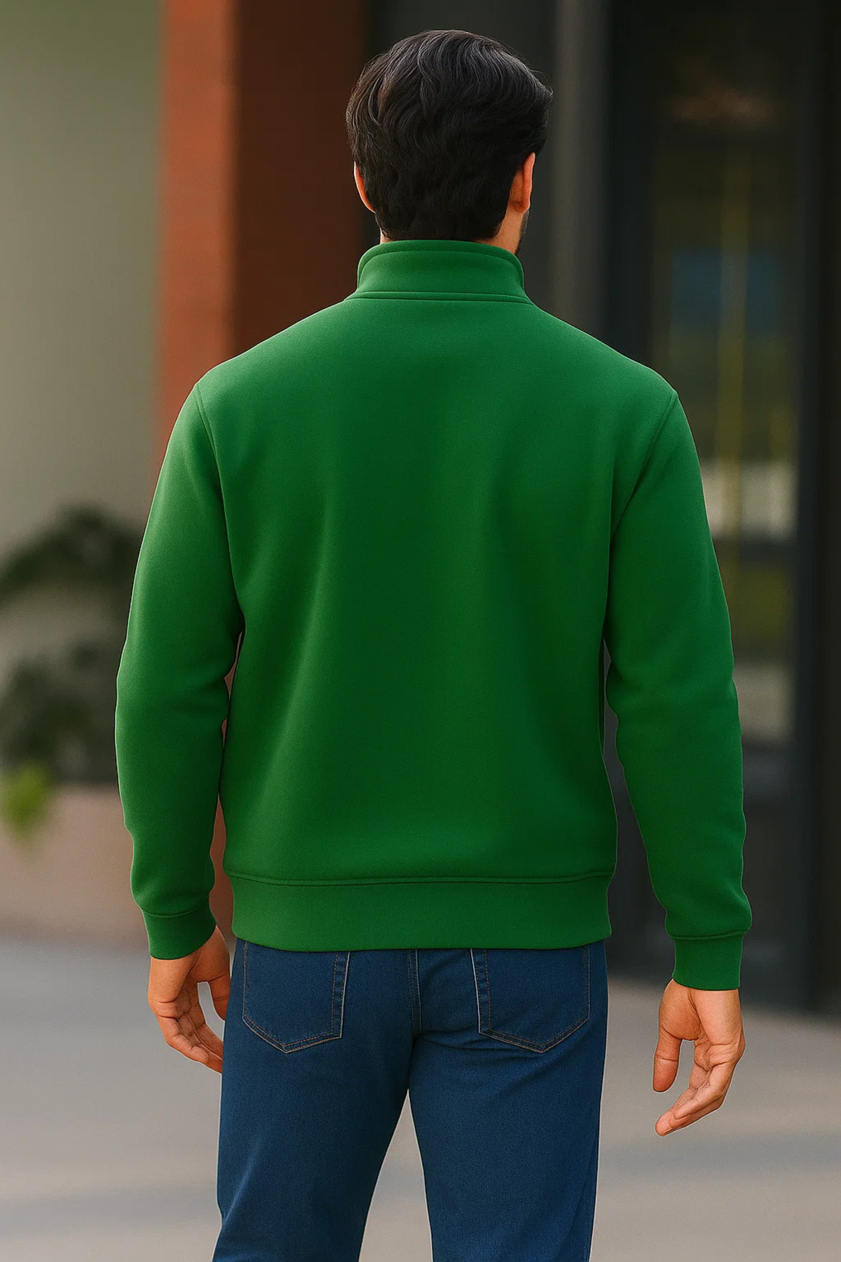 Erkek Trend Premium Yeşil Fermuarlı Sweatshirt 6