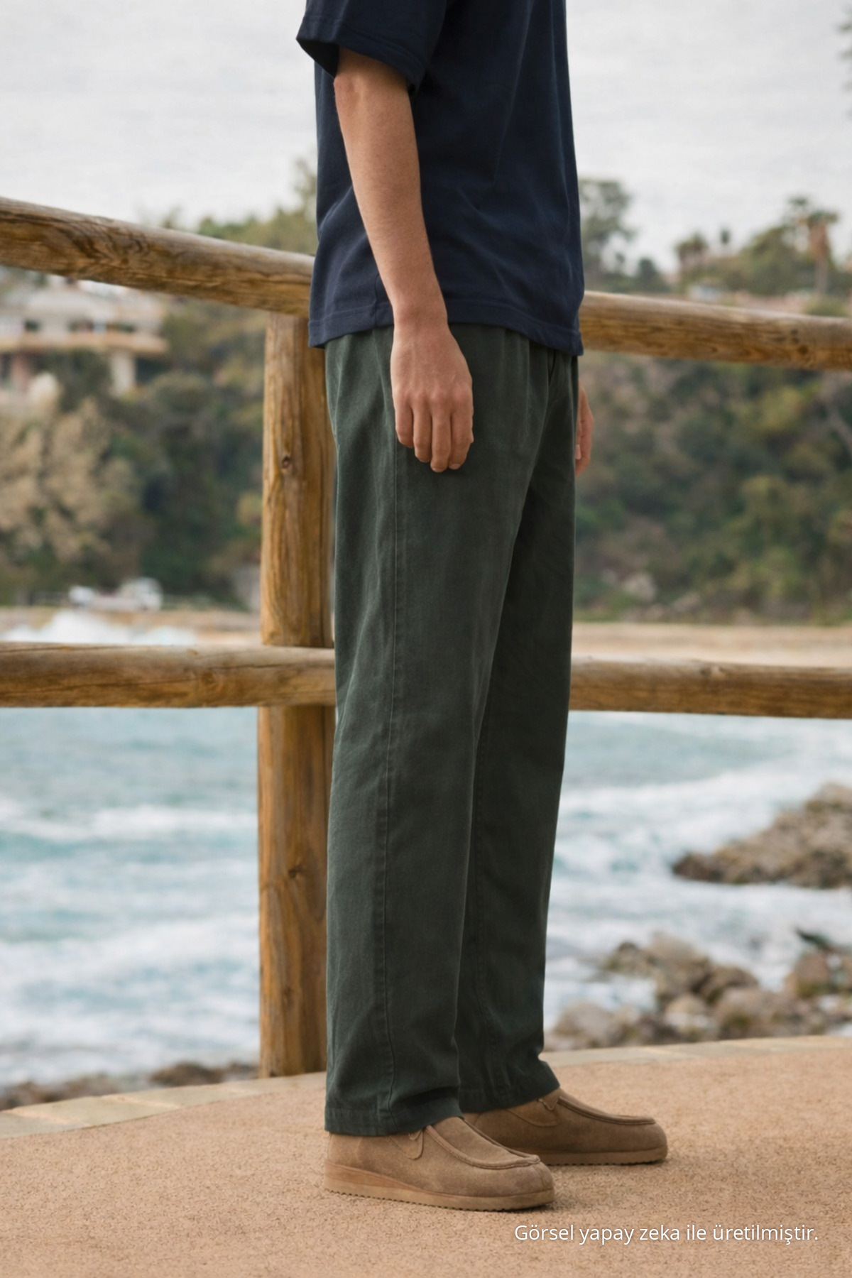 Erkek Relax Fit Yazlık Salaş Koyu Keten Pantolon 3