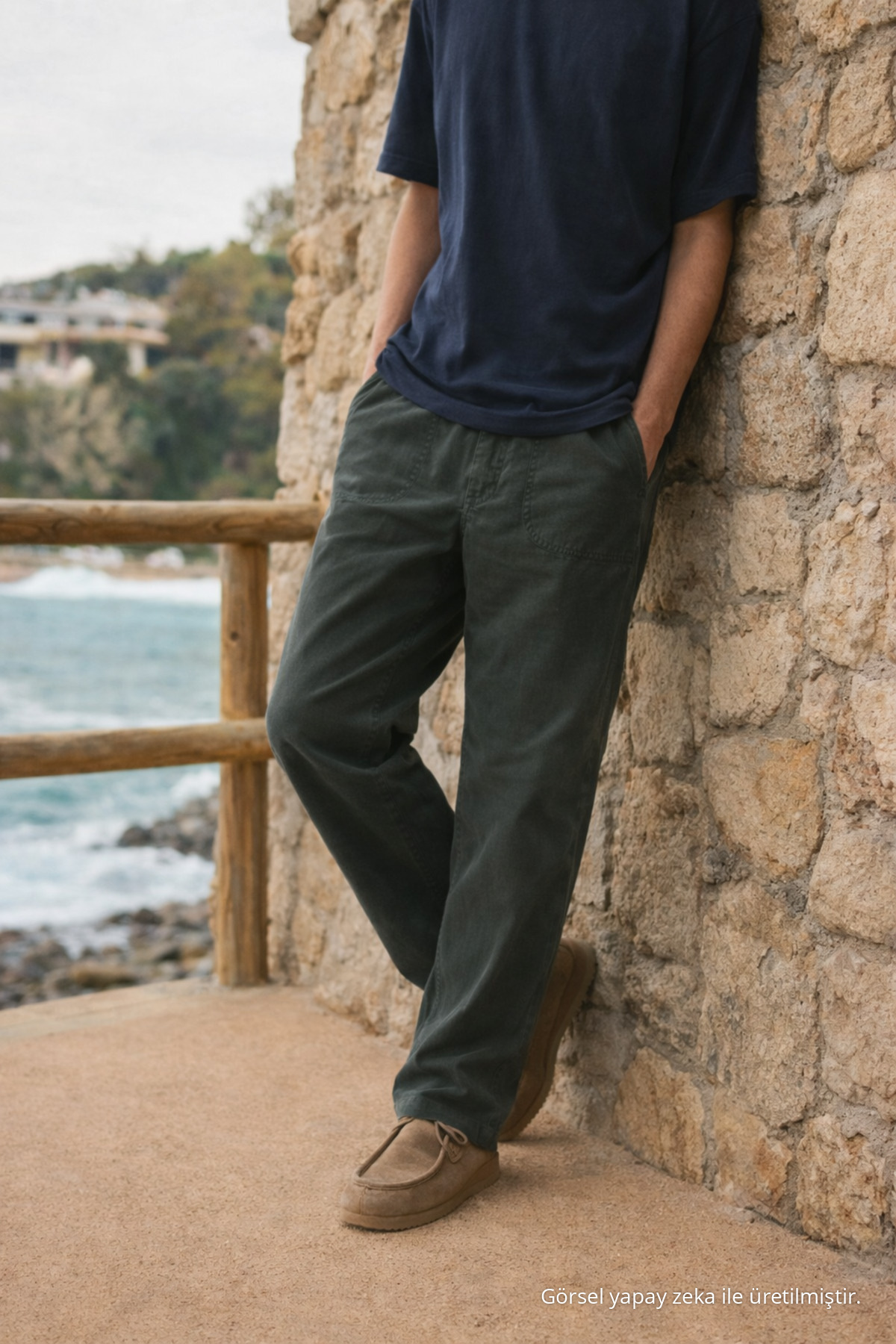 Erkek Relax Fit Yazlık Salaş Koyu Keten Pantolon 4