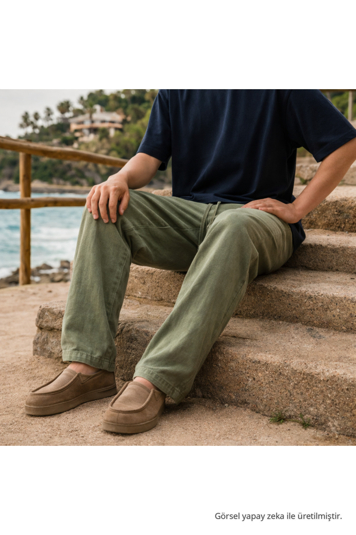 Erkek Relax Fit Yazlık Salaş Yeşil Keten Pantolon 4
