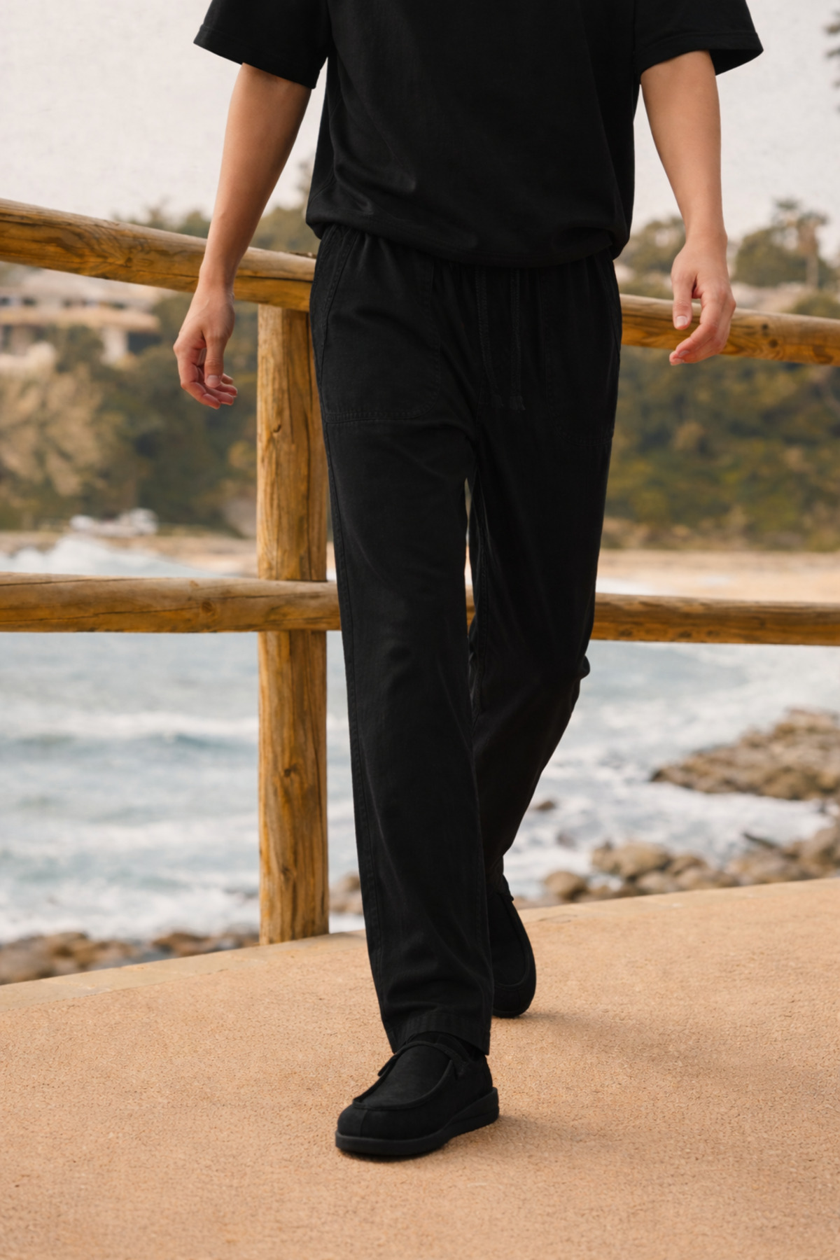 Erkek Relax Fit Yazlık Salaş K.Siyah Keten Pantolon 3