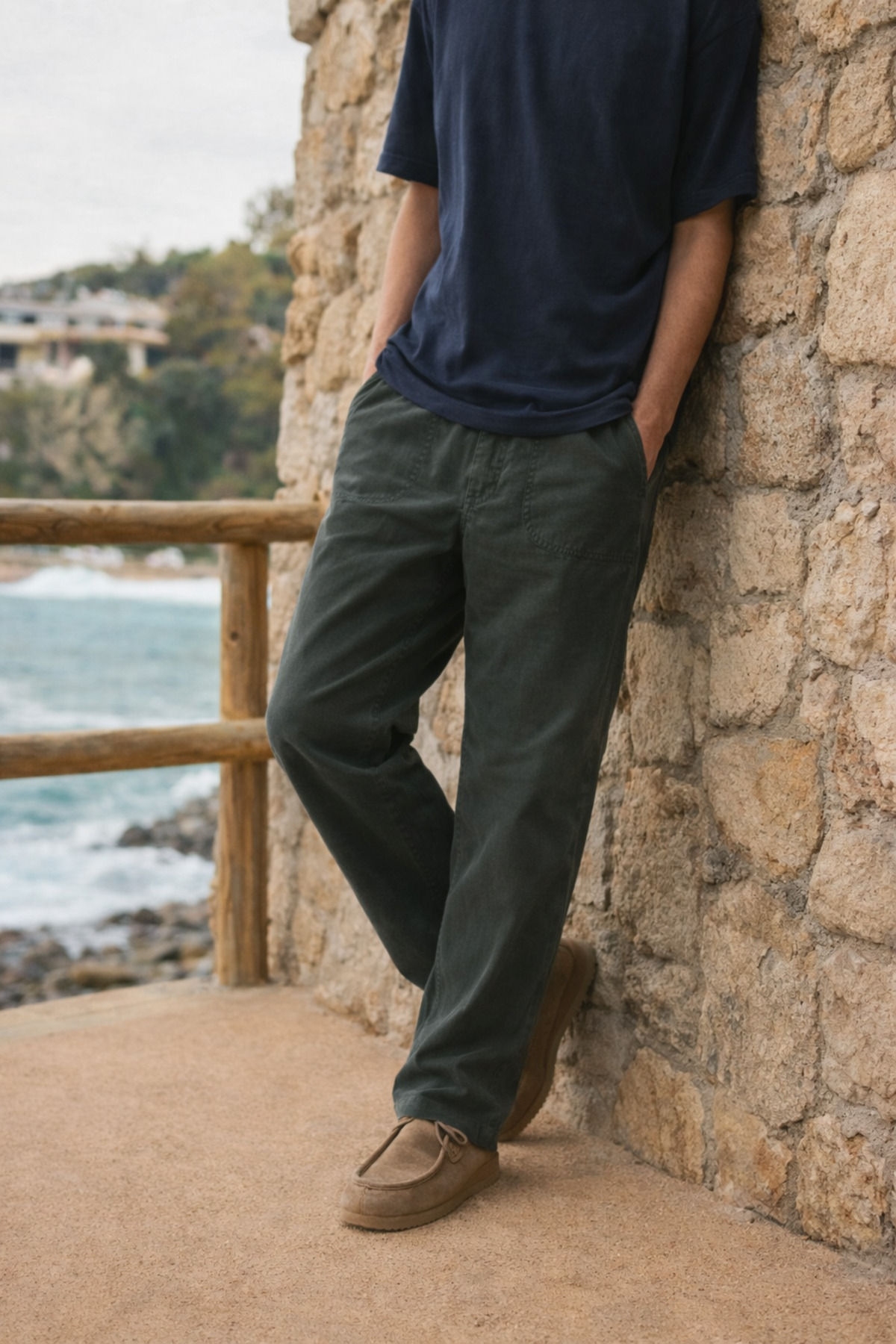 Erkek Relax Fit Yazlık Salaş K.Haki Keten Pantolon 4