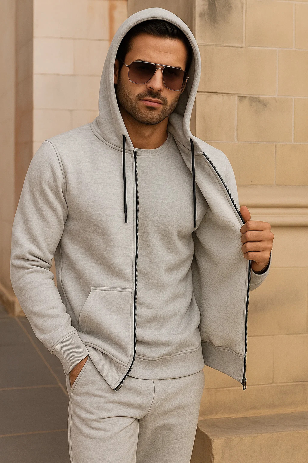 Erkek Kışlık Cepli Açık Oversize Sweatshirt 3