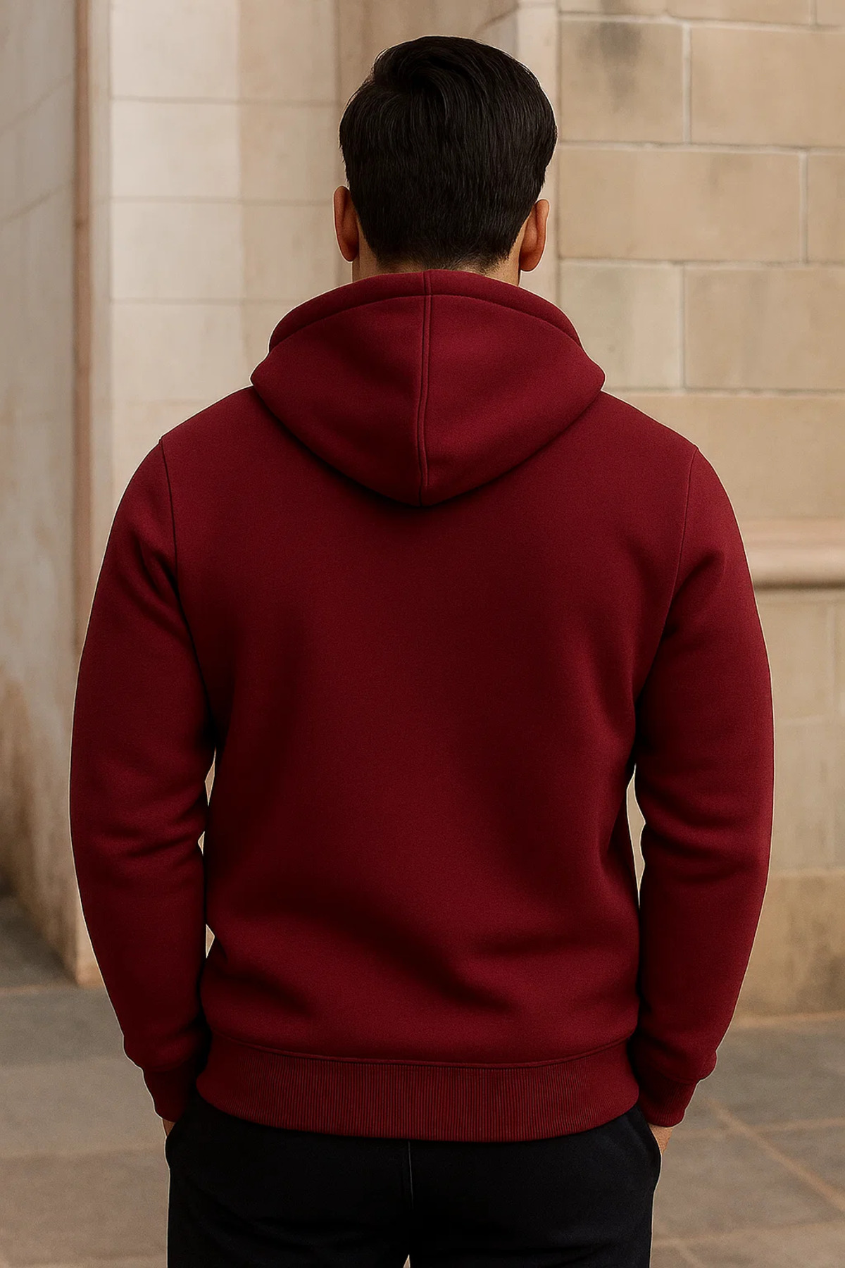 Erkek Kışlık Cepli Bordo Oversize Sweatshirt 5