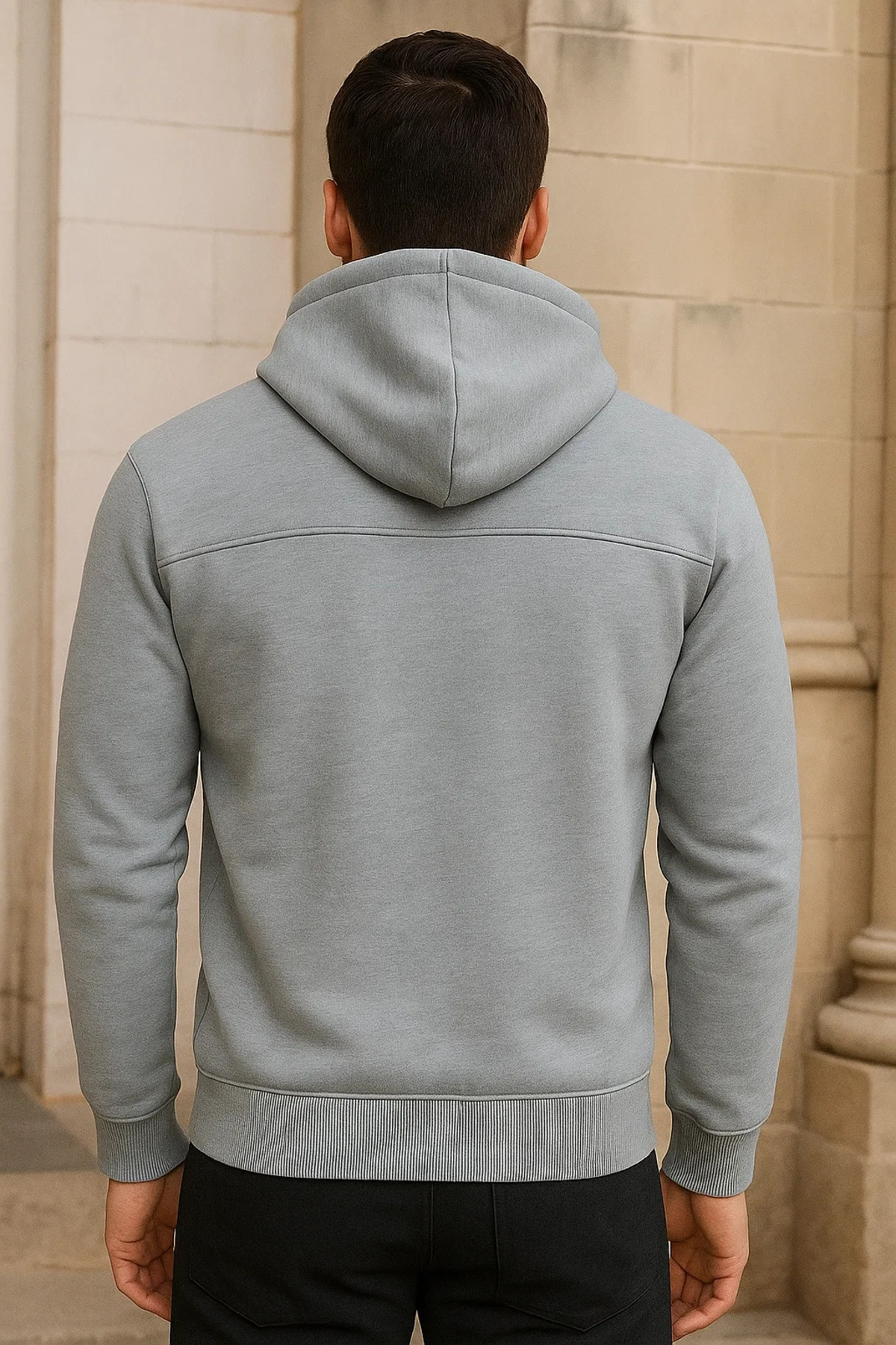 Erkek Kışlık Cepli Gri Oversize Sweatshirt 6