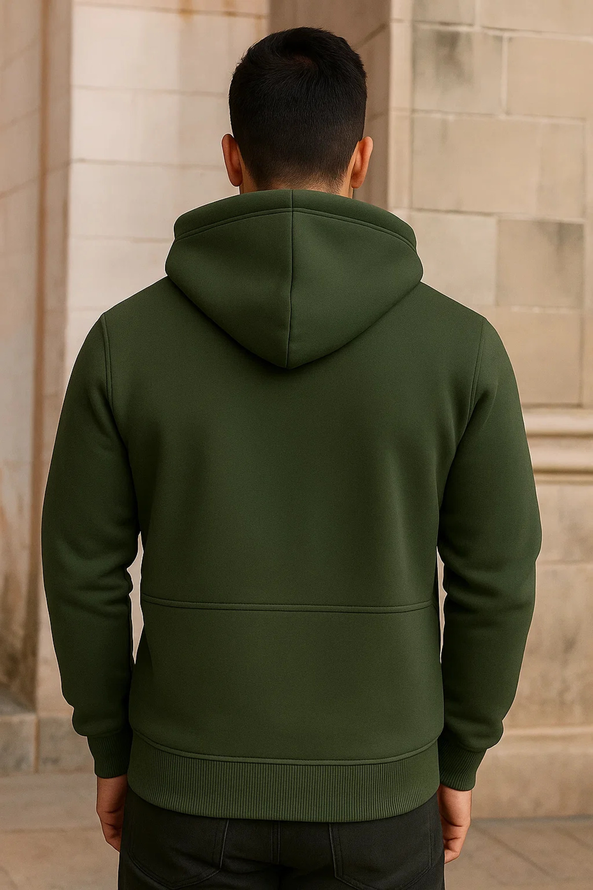 Erkek Kışlık Cepli Haki Oversize Sweatshirt 6