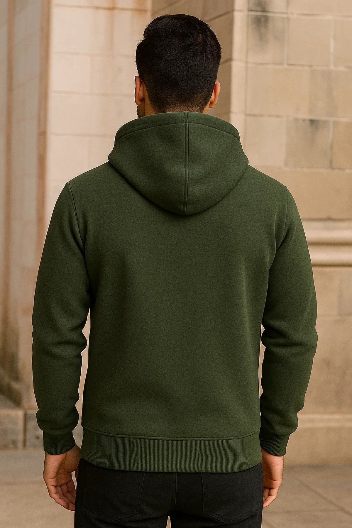 Erkek Kışlık Cepli Haki Oversize Sweatshirt 5