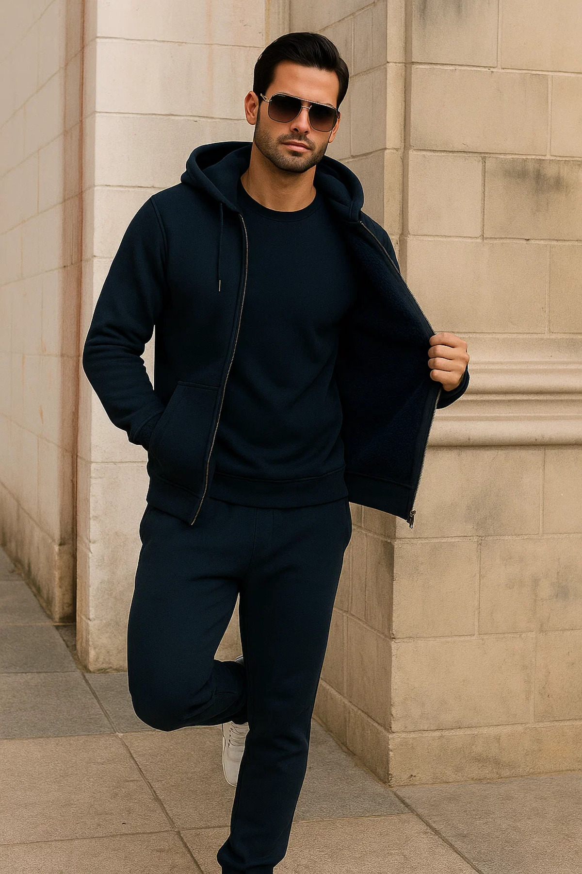 Erkek Kışlık Cepli Koyu Oversize Sweatshirt 3