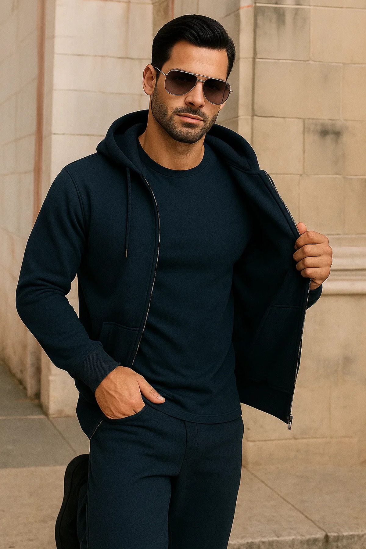 Erkek Kışlık Cepli Koyu Oversize Sweatshirt 4