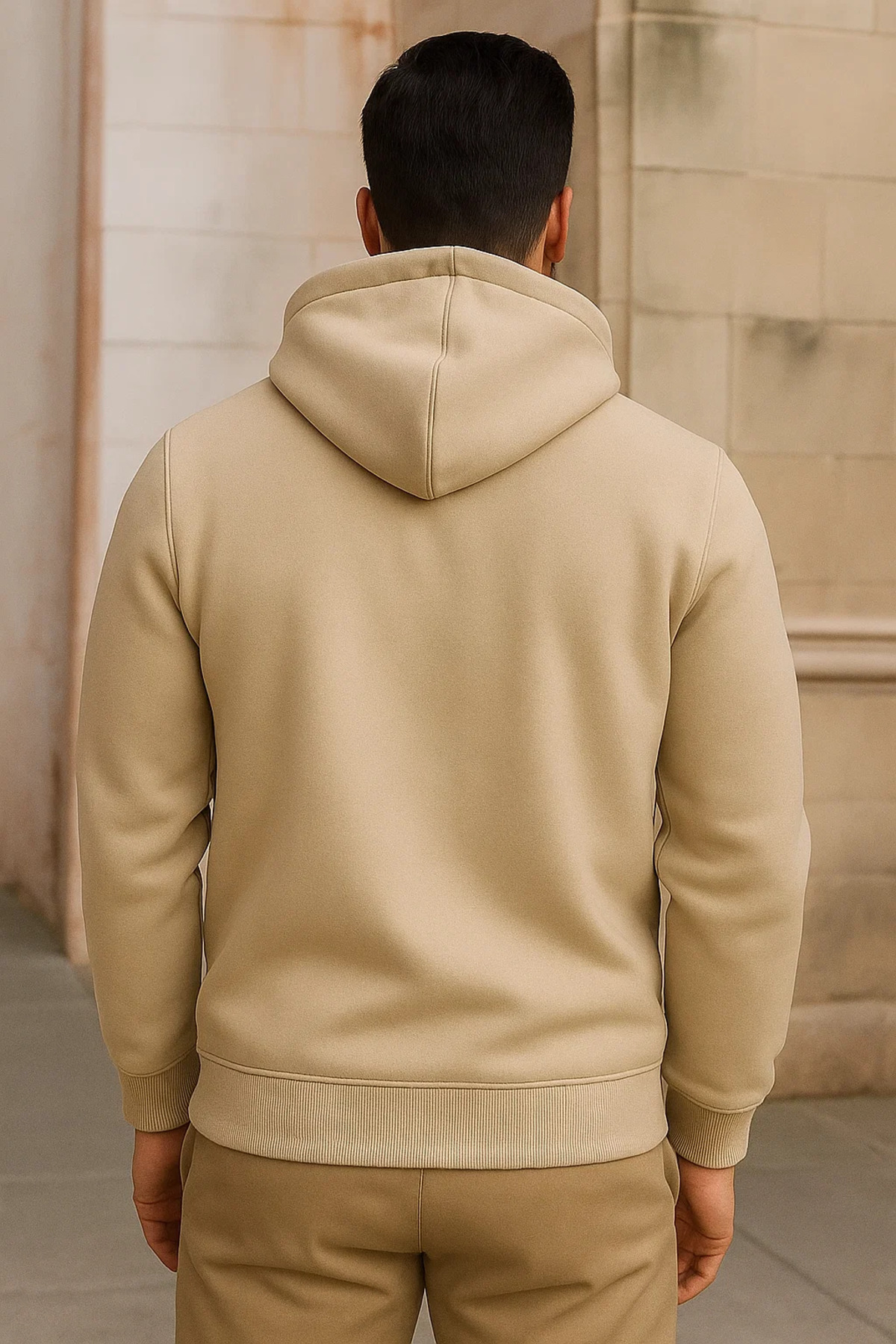 Erkek Kışlık Cepli Krem Oversize Sweatshirt 5