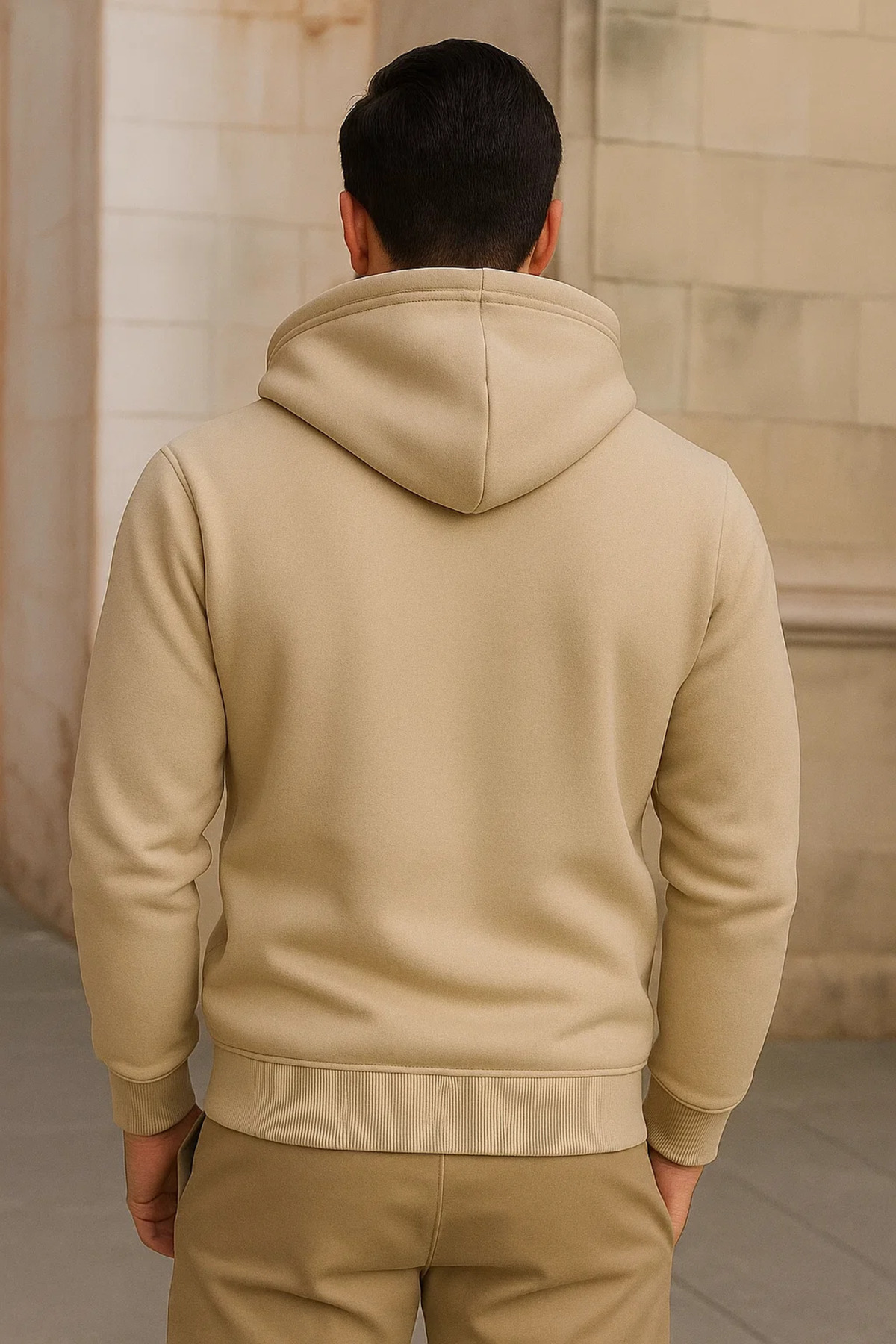 Erkek Kışlık Cepli Krem Oversize Sweatshirt 6
