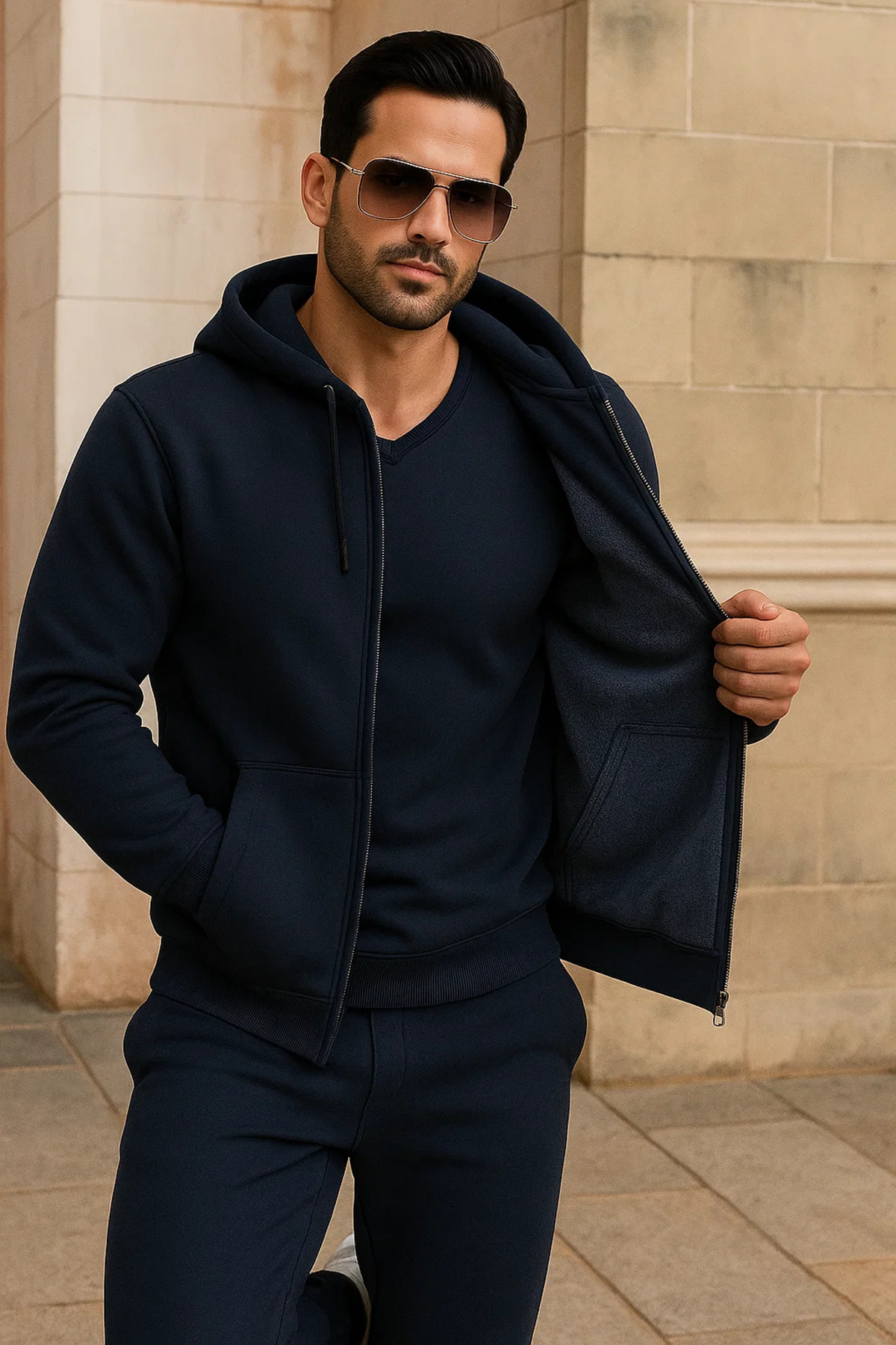 Erkek Kışlık Cepli Lacivert Oversize Sweatshirt 4