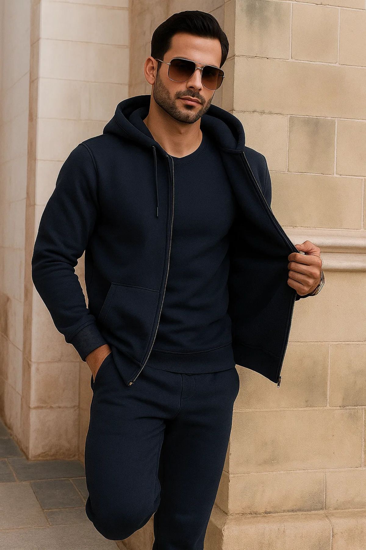Erkek Kışlık Cepli Lacivert Oversize Sweatshirt 3