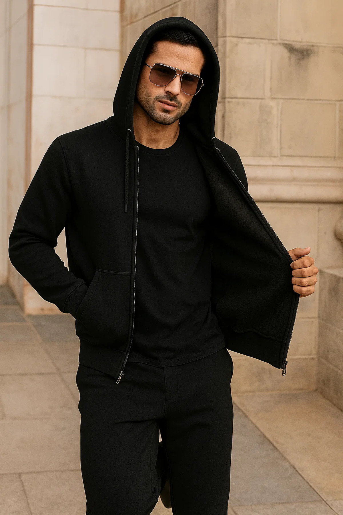 Erkek Kışlık Cepli Siyah Oversize Sweatshirt 3