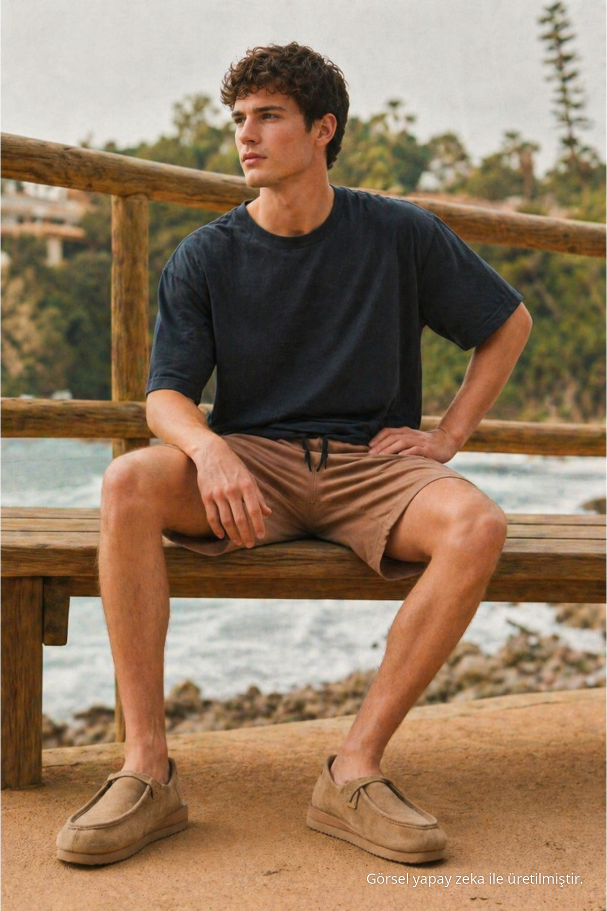Erkek Trend Basic Jogger Bol Kahverengi Kısa Şort 5