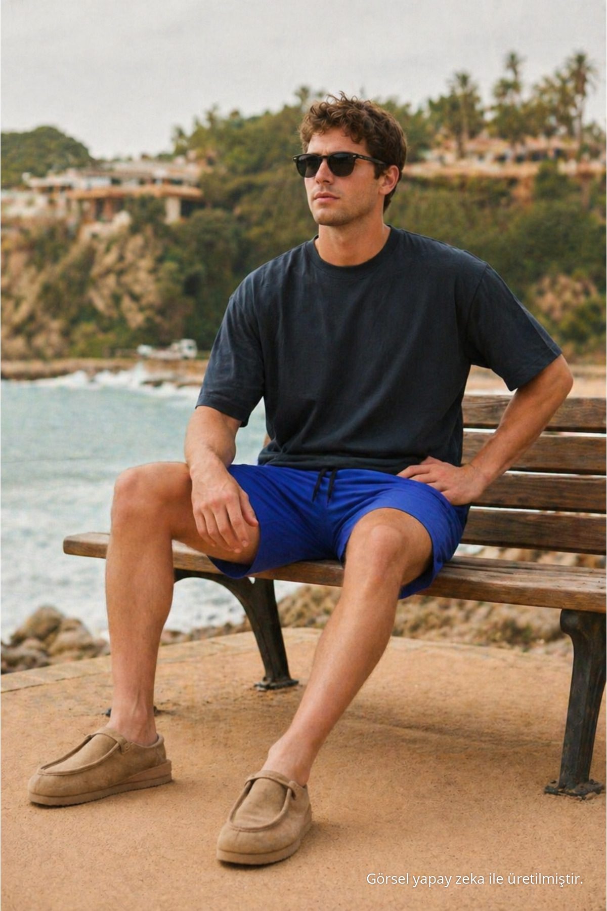 Erkek Trend Basic Jogger Bol Mavi Kısa Şort 5