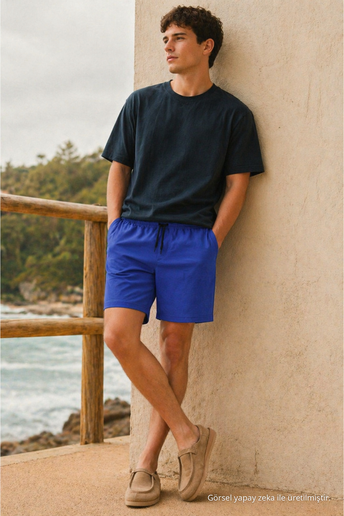 Erkek Trend Basic Jogger Bol Mavi Kısa Şort 3