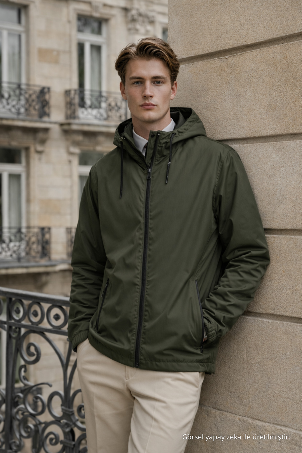 Erkek Günlük Premium Casual Astarlı Haki Yağmurluk 4