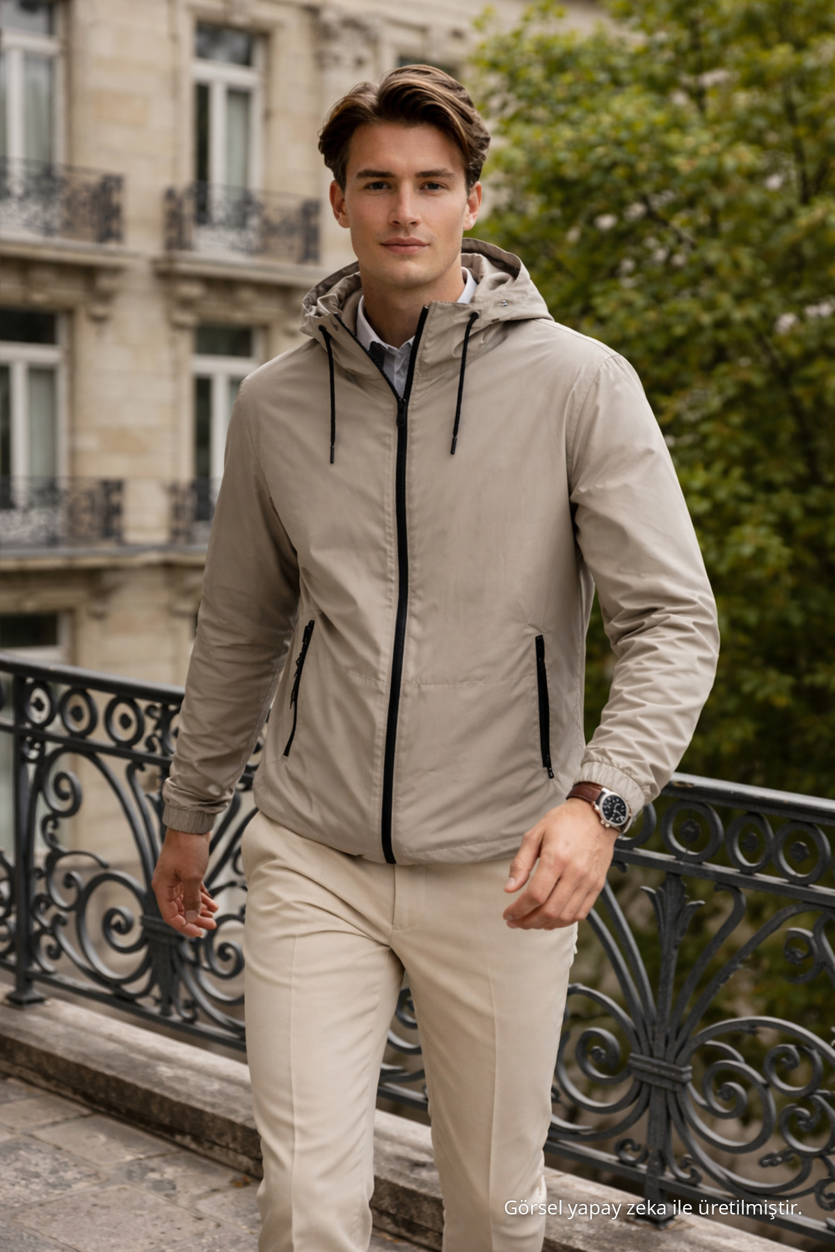 Erkek Günlük Premium Casual Astarlı Kahve Yağmurluk 4