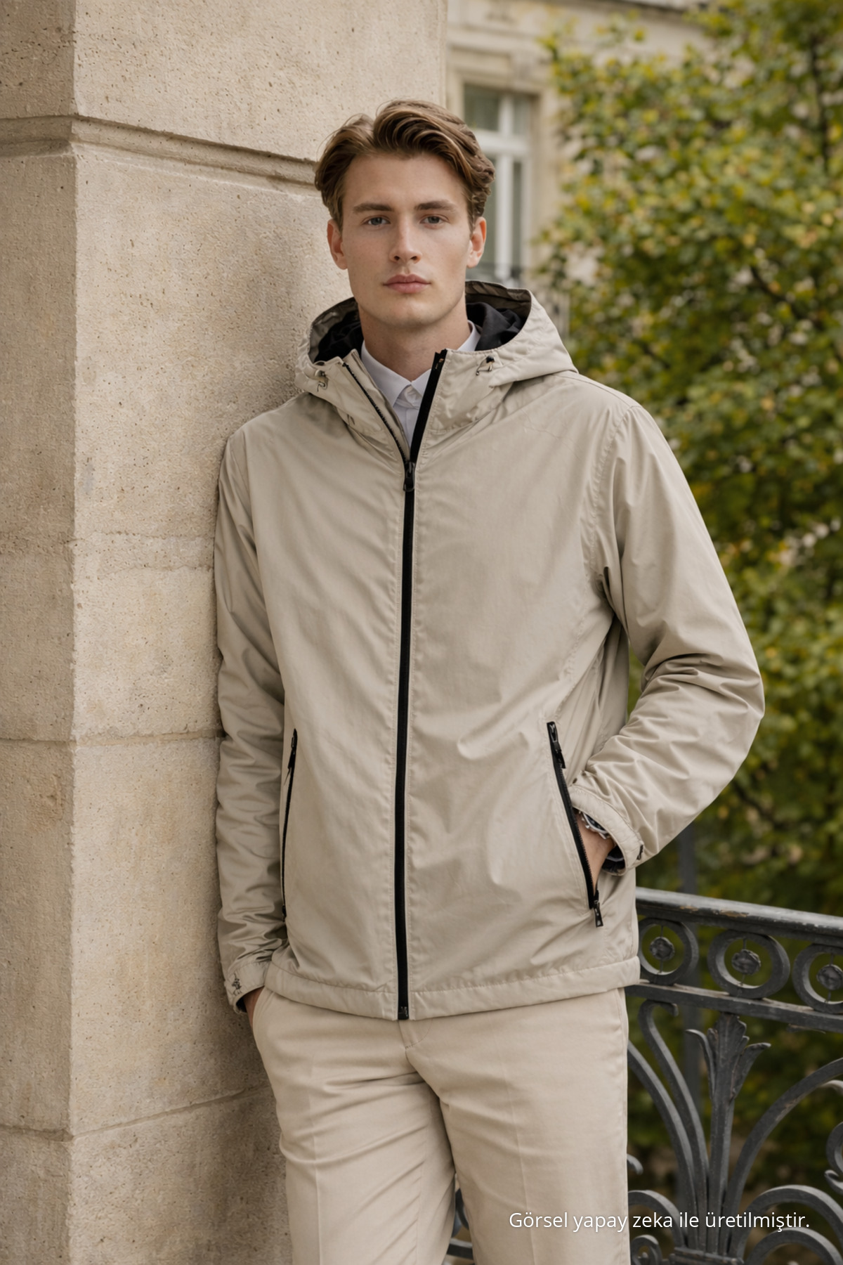 Erkek Günlük Premium Casual Astarlı Krem Yağmurluk 4