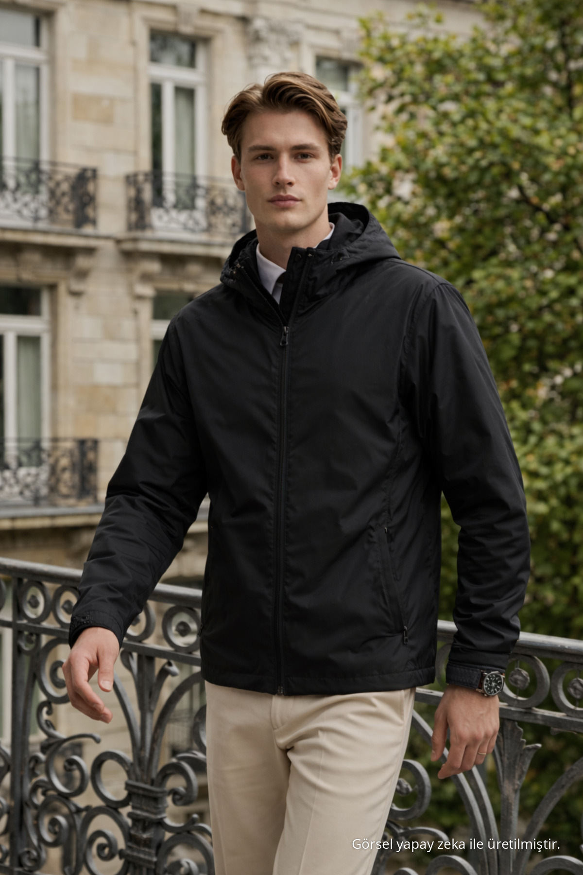 Erkek Günlük Premium Casual Astarlı Siyah Yağmurluk 5