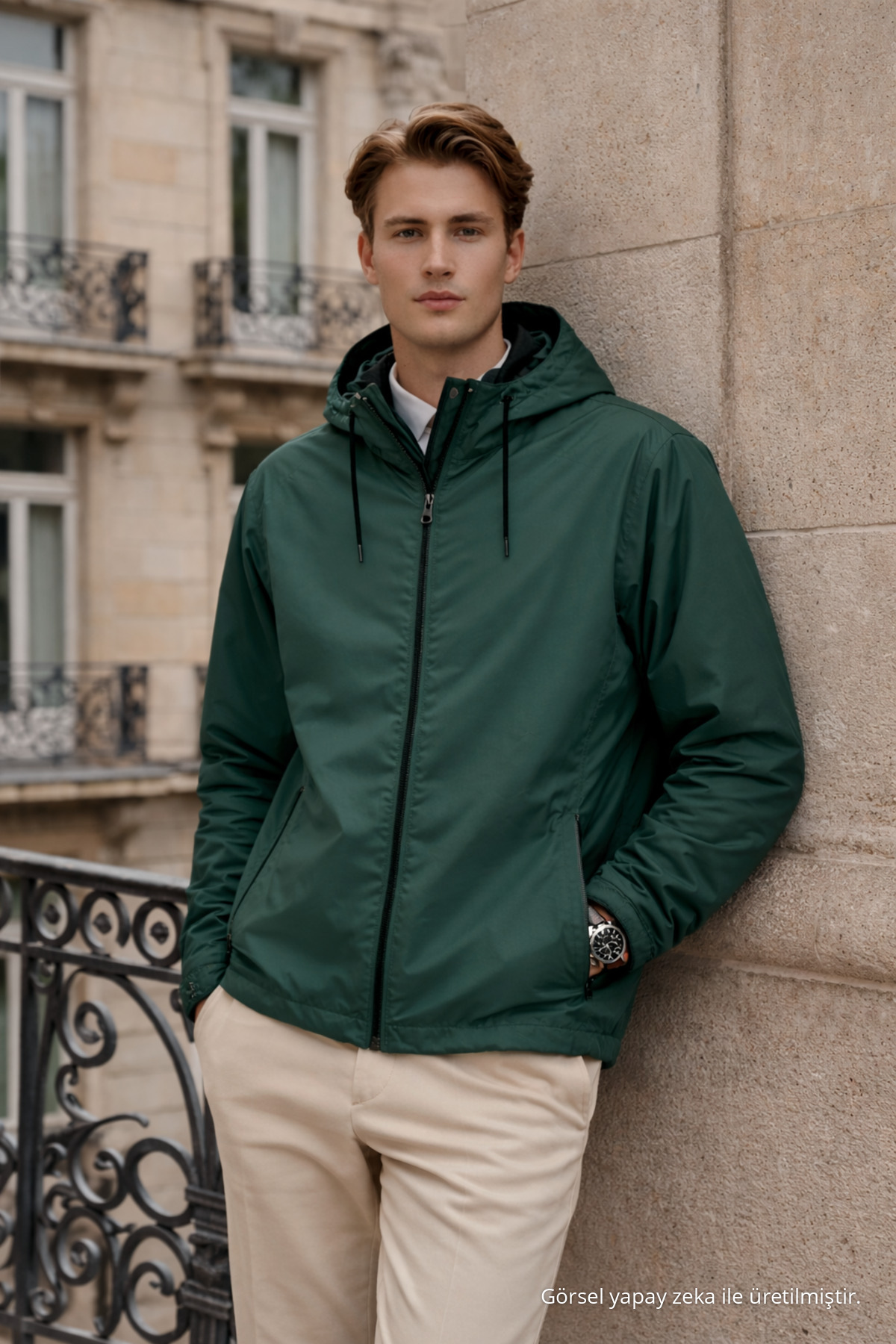 Erkek Günlük Premium Casual Astarlı Yeşil Yağmurluk 4