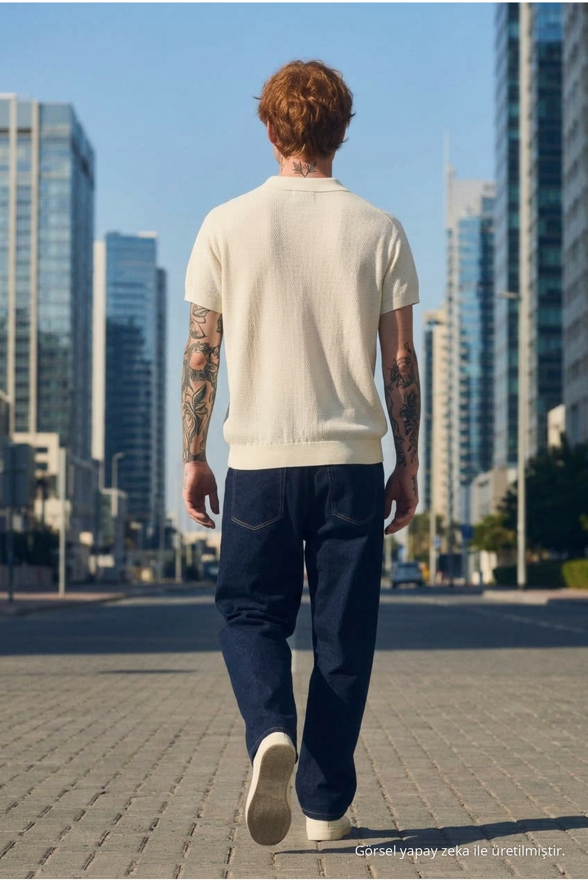 Erkek Dokulu Elite Comfort Bol Krem Polo Yaka Tişört 5