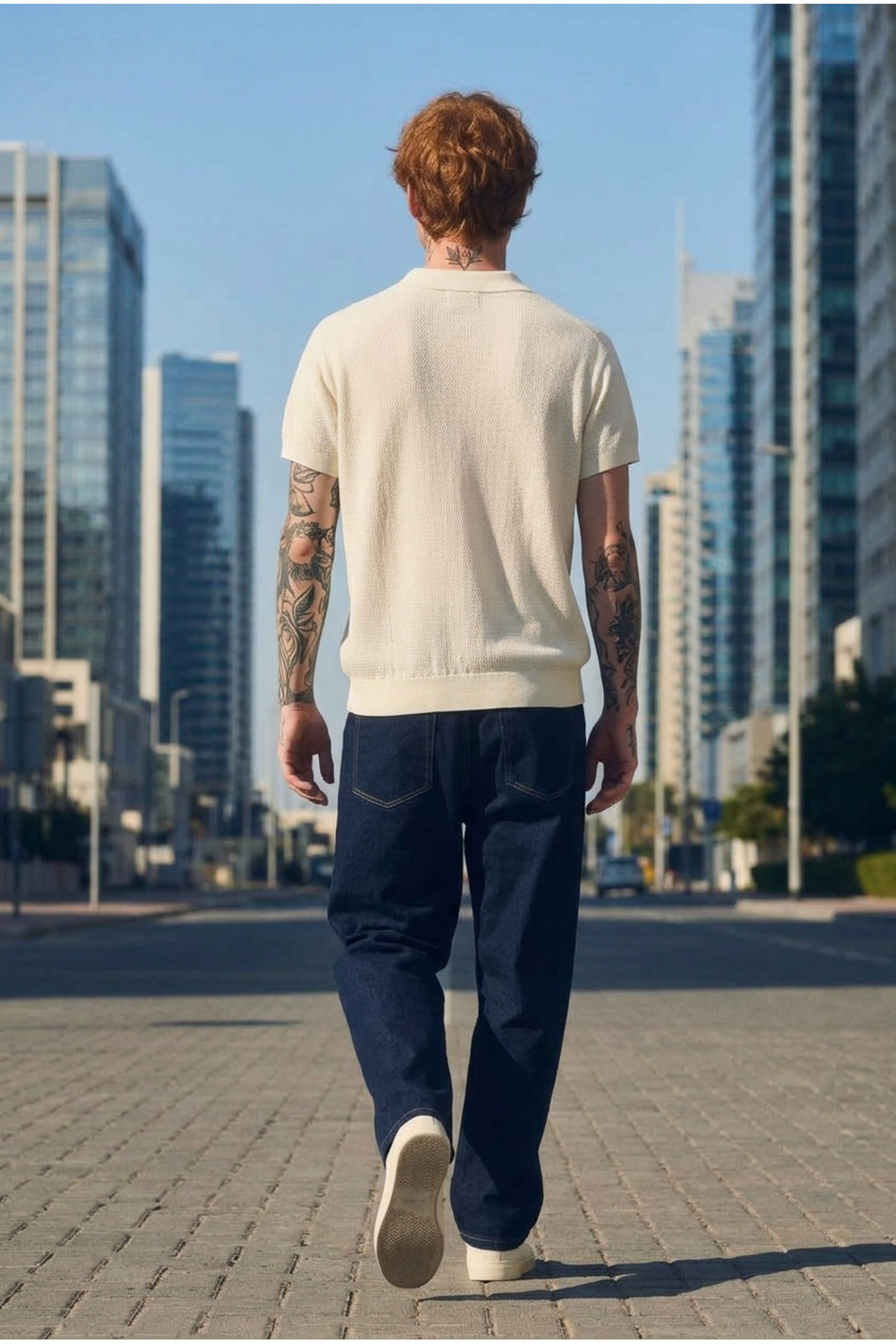 Erkek Dokulu Elite Comfort Bol Krem Polo Yaka Tişört 6