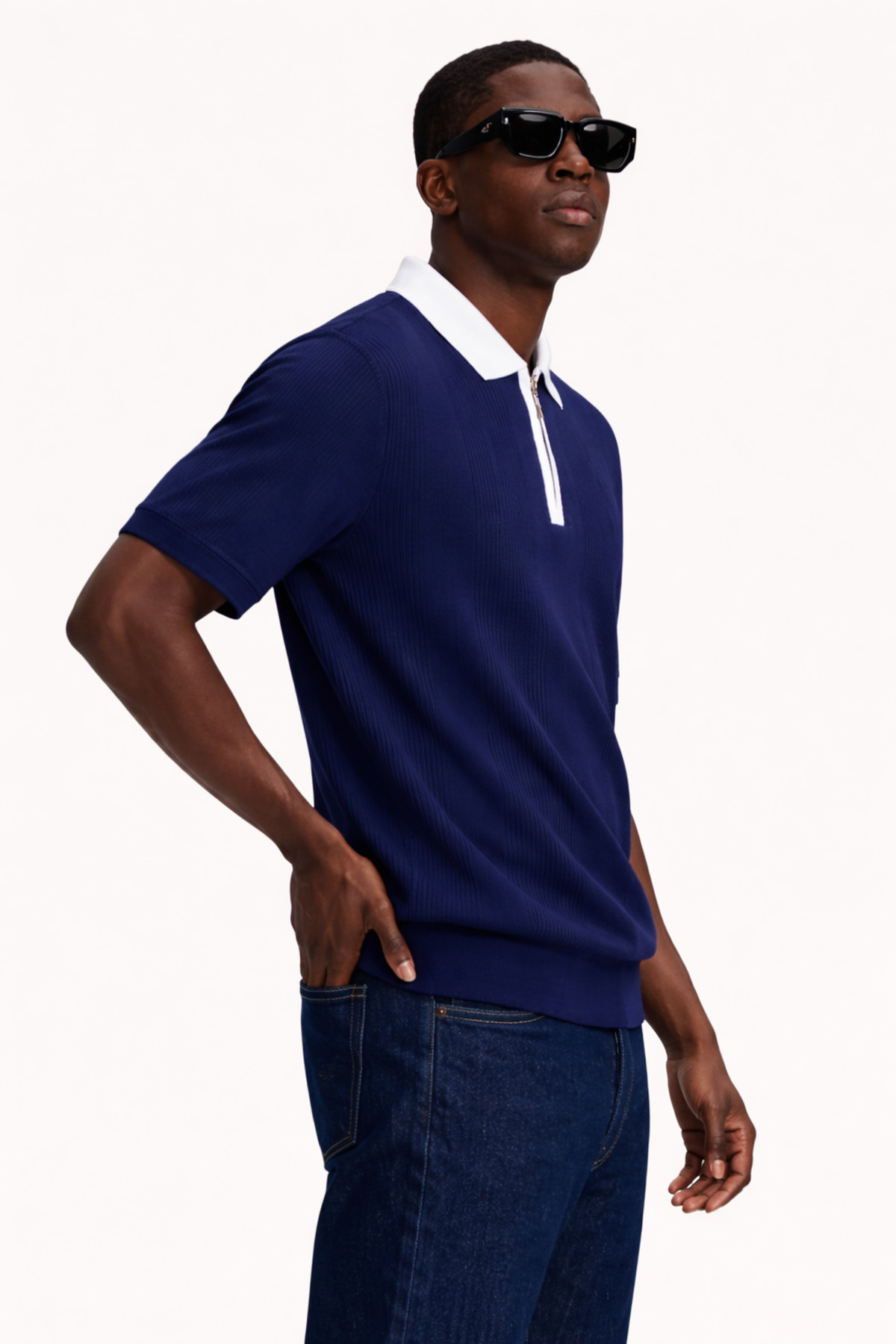 Erkek Çizgili Relax Fit Lacivert Polo Yaka Tişört 3