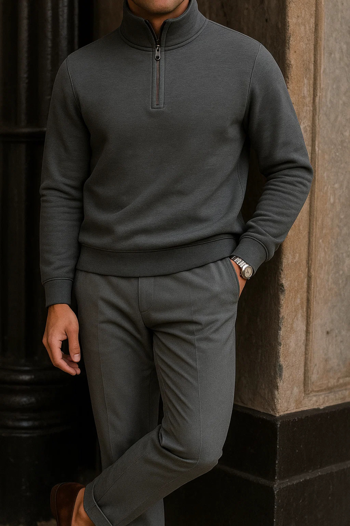 Erkek Premium Kışlık Antrasit Fermuarlı Sweatshirt 3