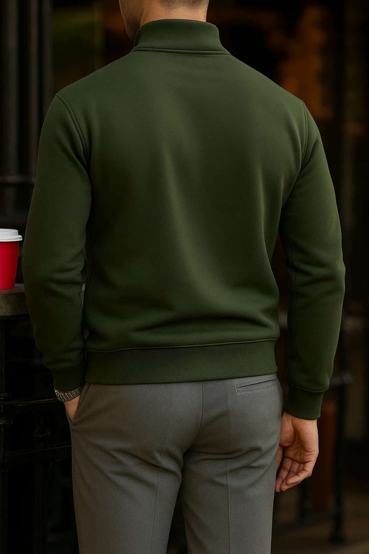 Erkek Premium Kışlık Haki Fermuarlı Sweatshirt 6
