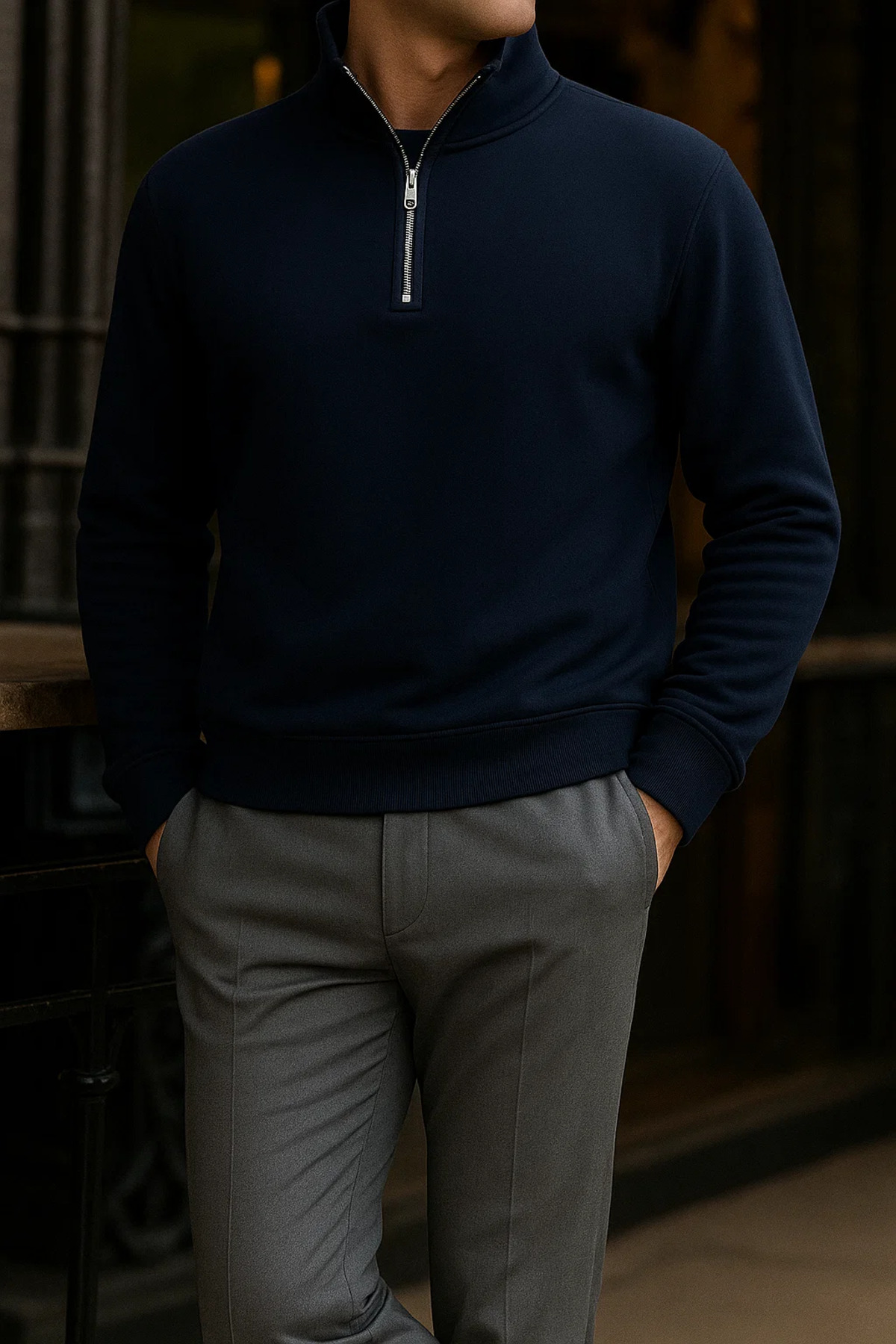 Erkek Premium Kışlık Lacivert Fermuarlı Sweatshirt 3