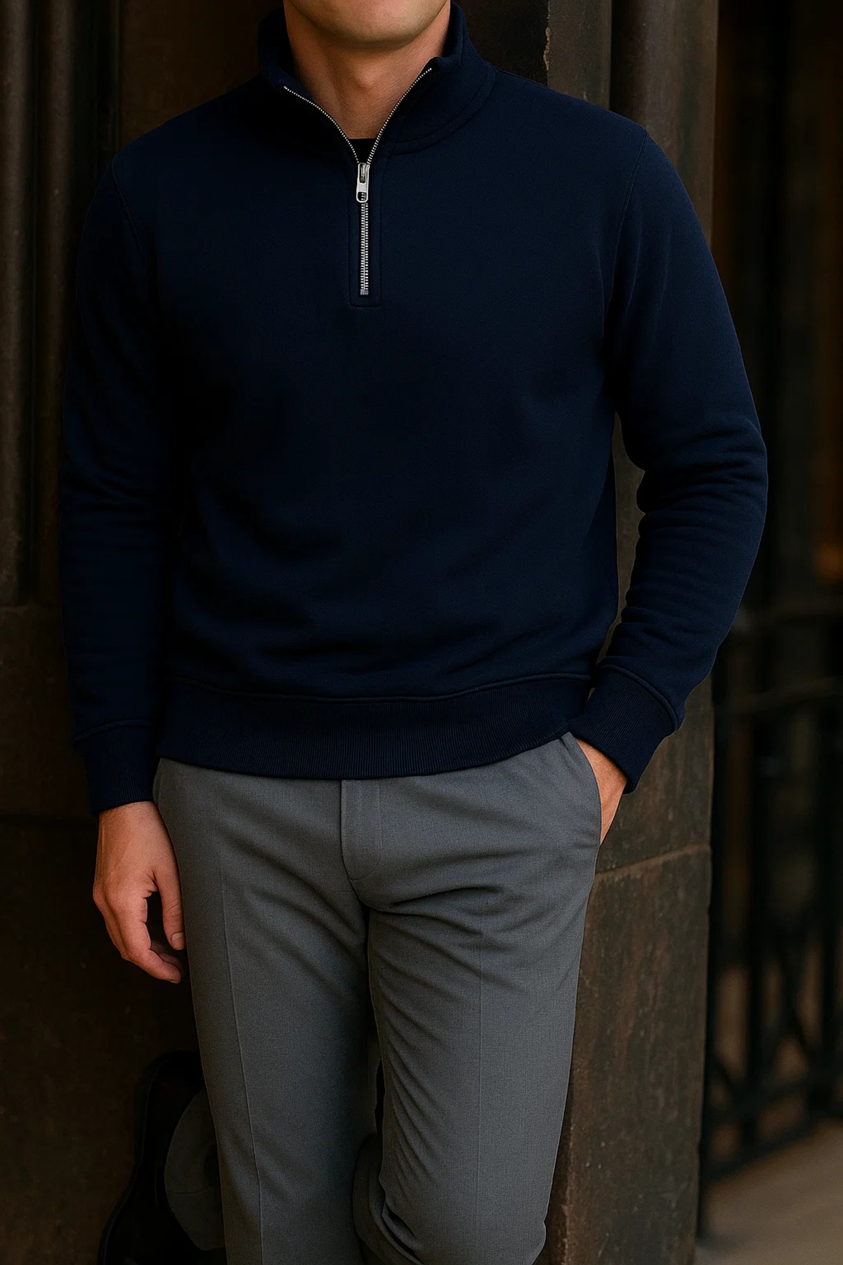 Erkek Premium Kışlık Lacivert Fermuarlı Sweatshirt 4