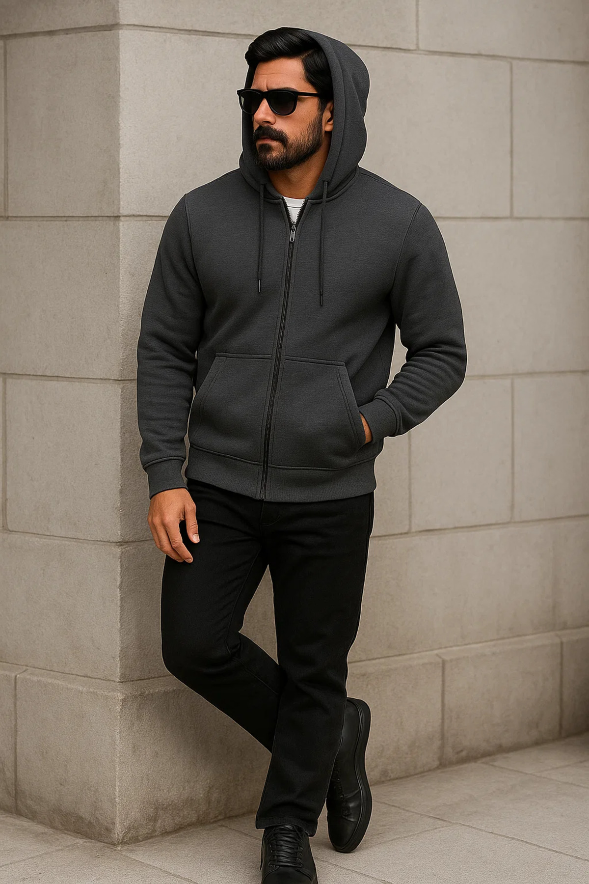 Erkek Trend Kışlık Antrasit Oversize Sweatshirt 3